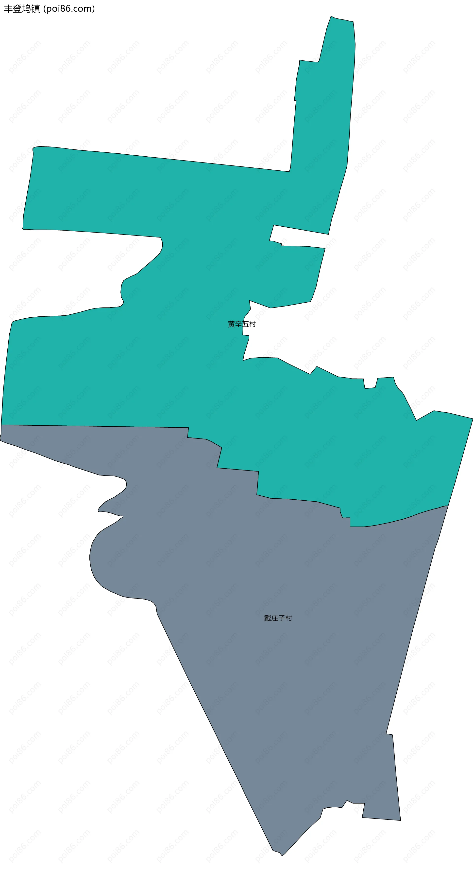 丰登坞镇边界地图(五级行政区划)