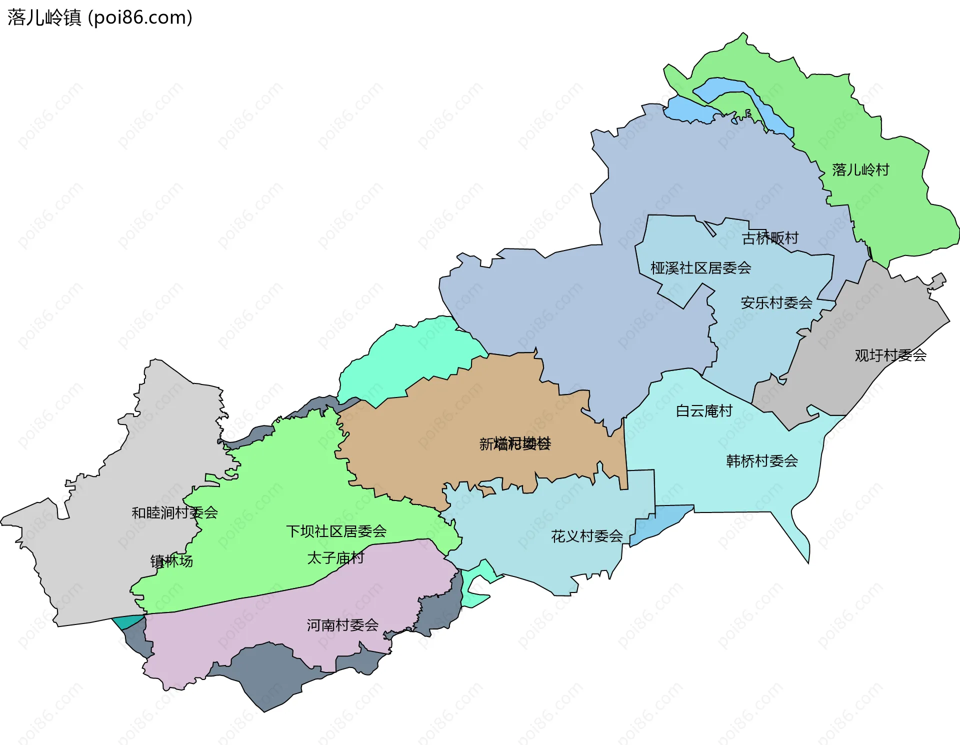 落儿岭镇边界地图(五级行政区划)