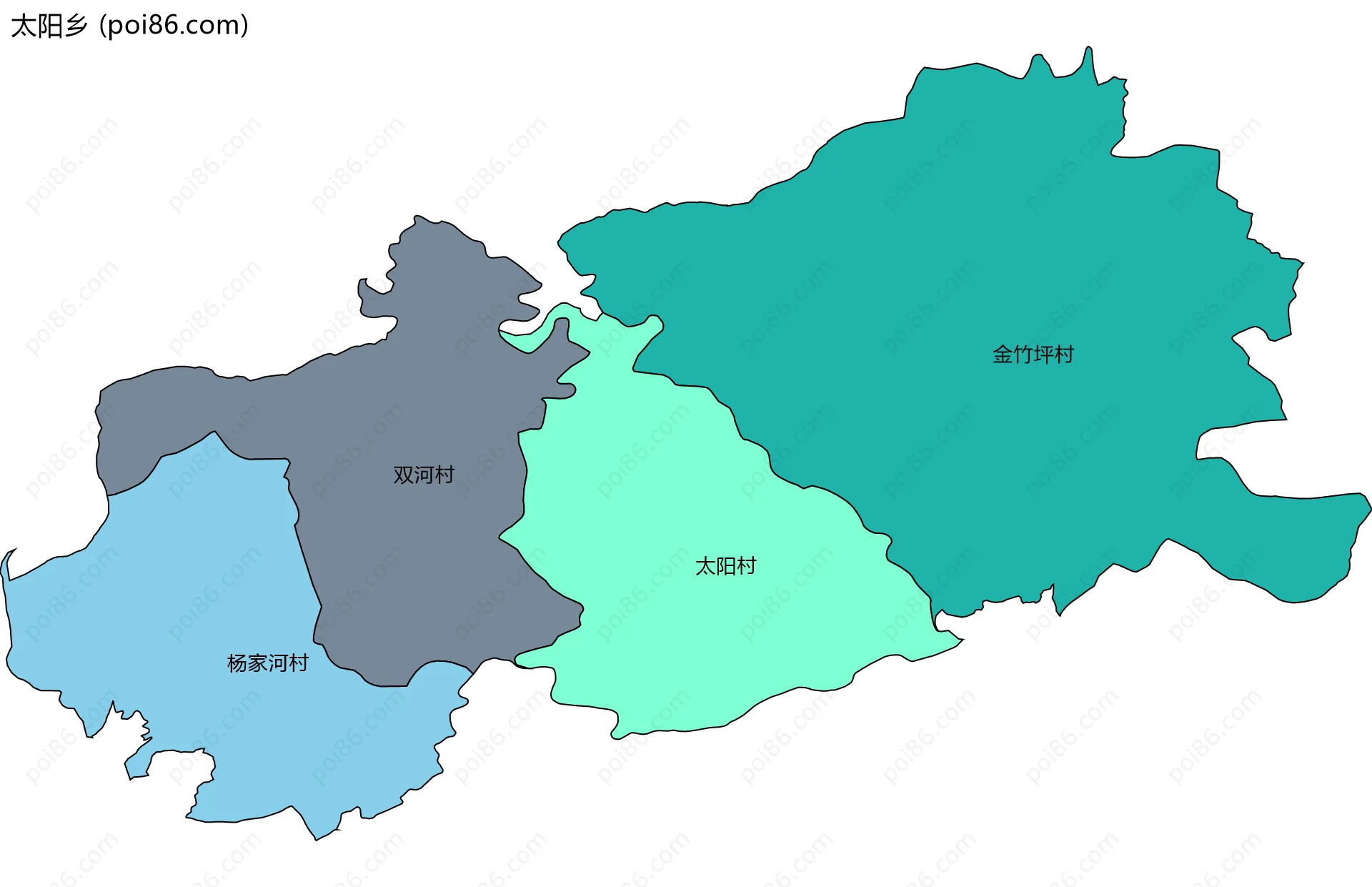 太阳乡边界地图(五级行政区划)