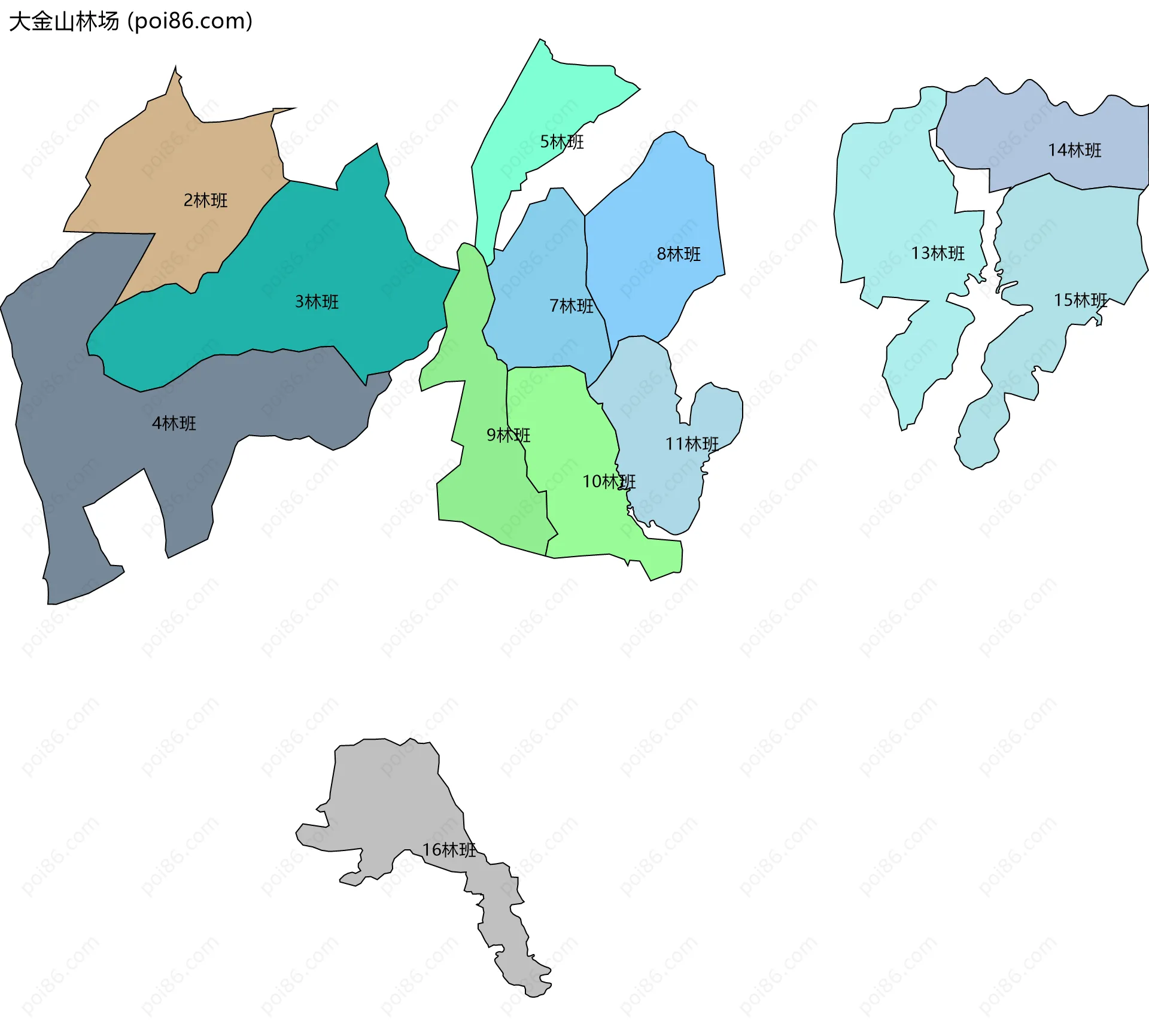 大金山林场边界地图(五级行政区划)