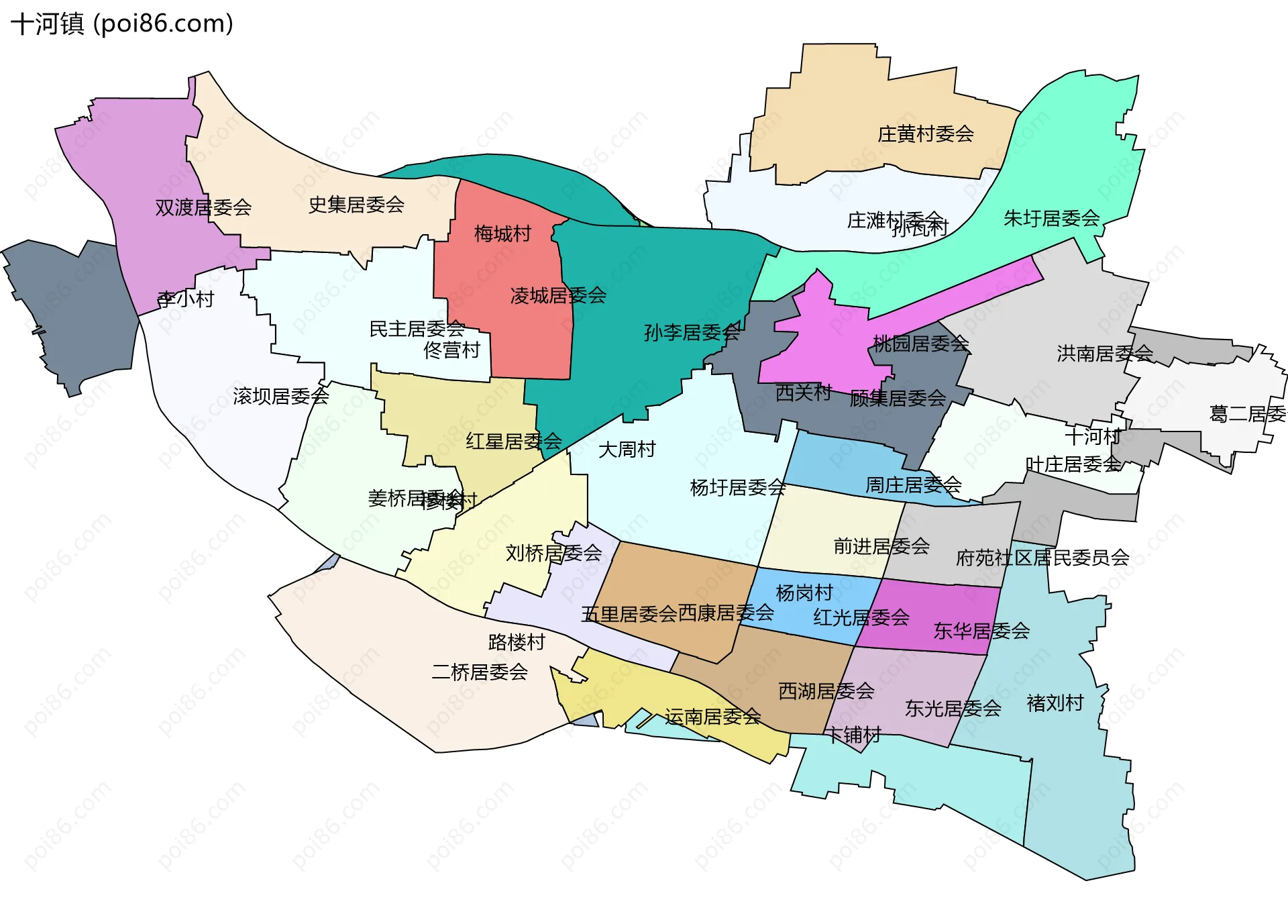 十河镇边界地图(五级行政区划)