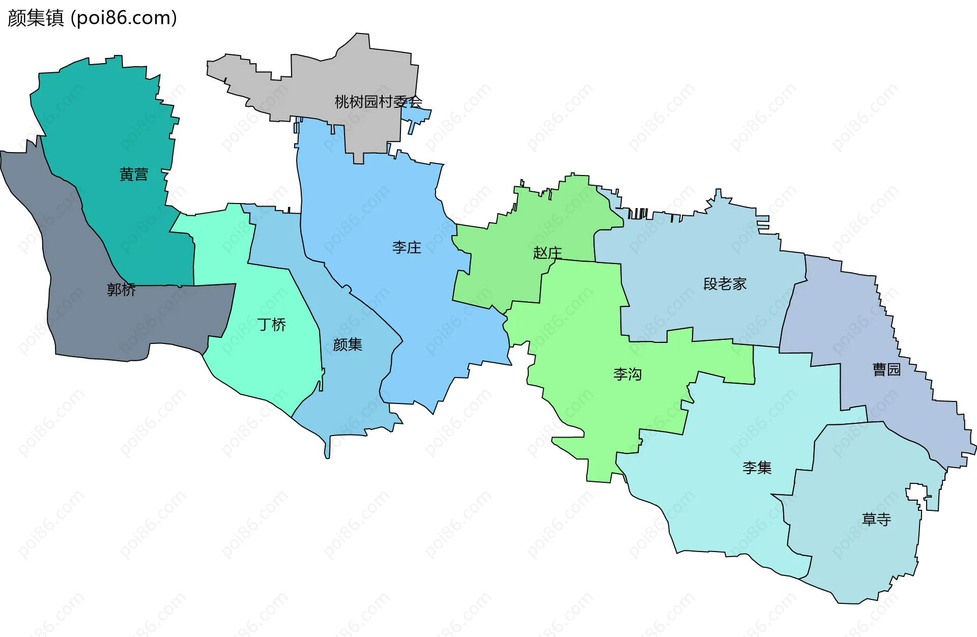 颜集镇边界地图(五级行政区划)