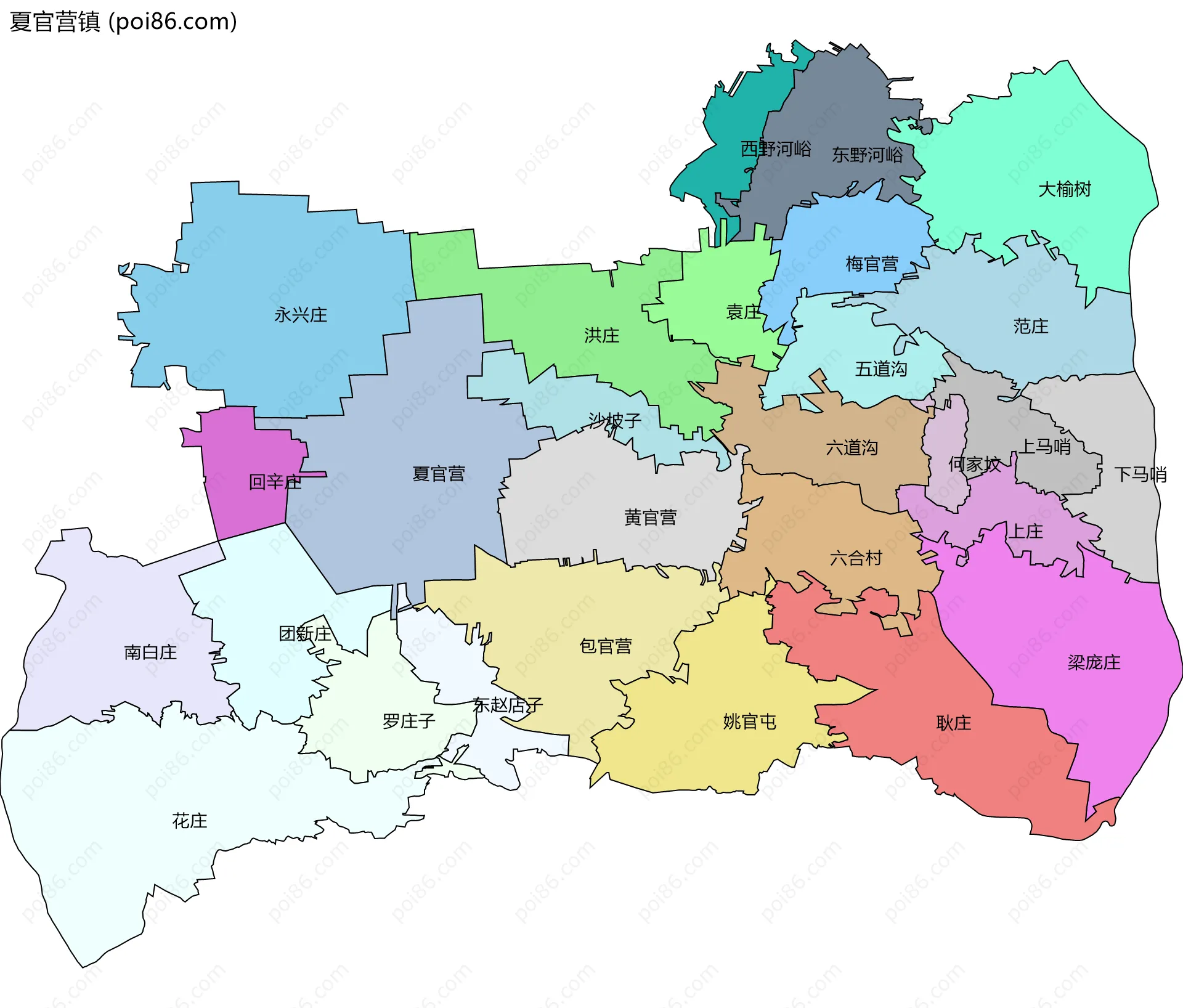 夏官营镇边界地图(五级行政区划)