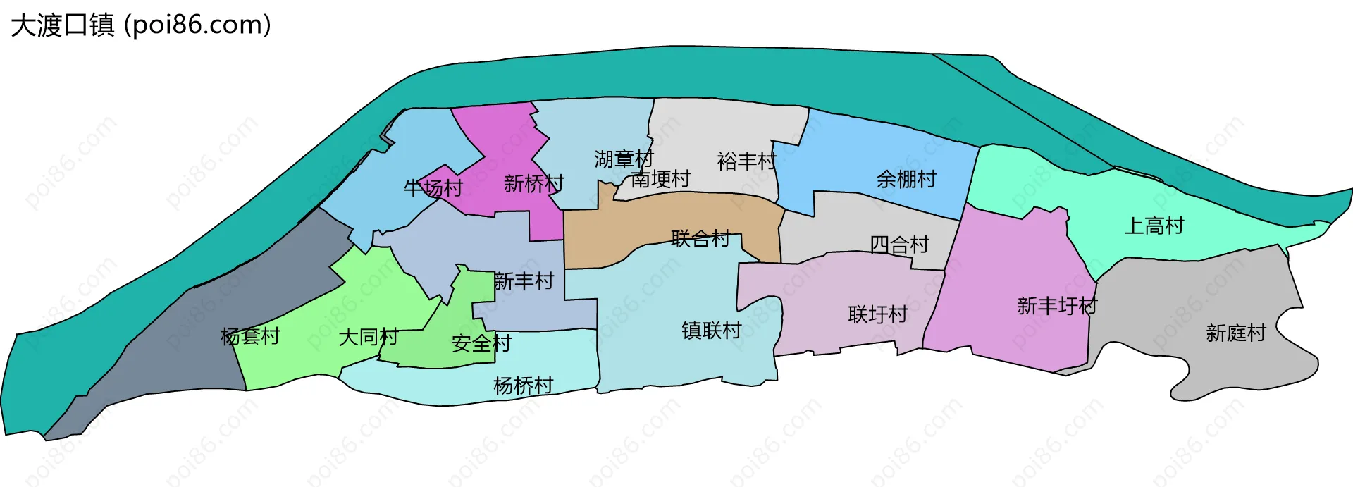 大渡口镇边界地图(五级行政区划)