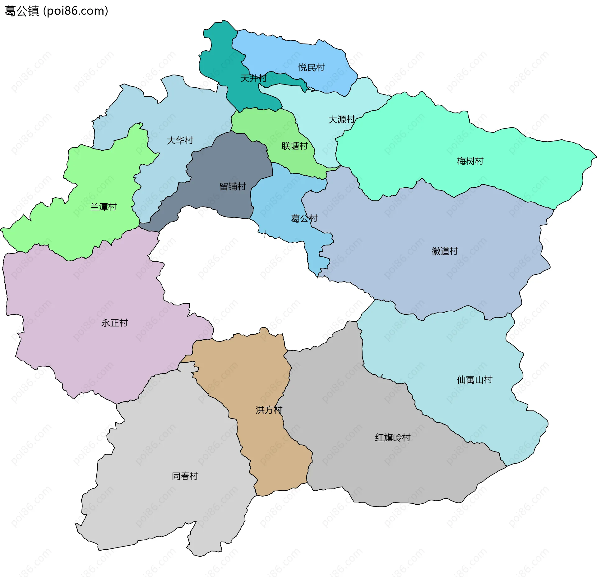 葛公镇边界地图(五级行政区划)