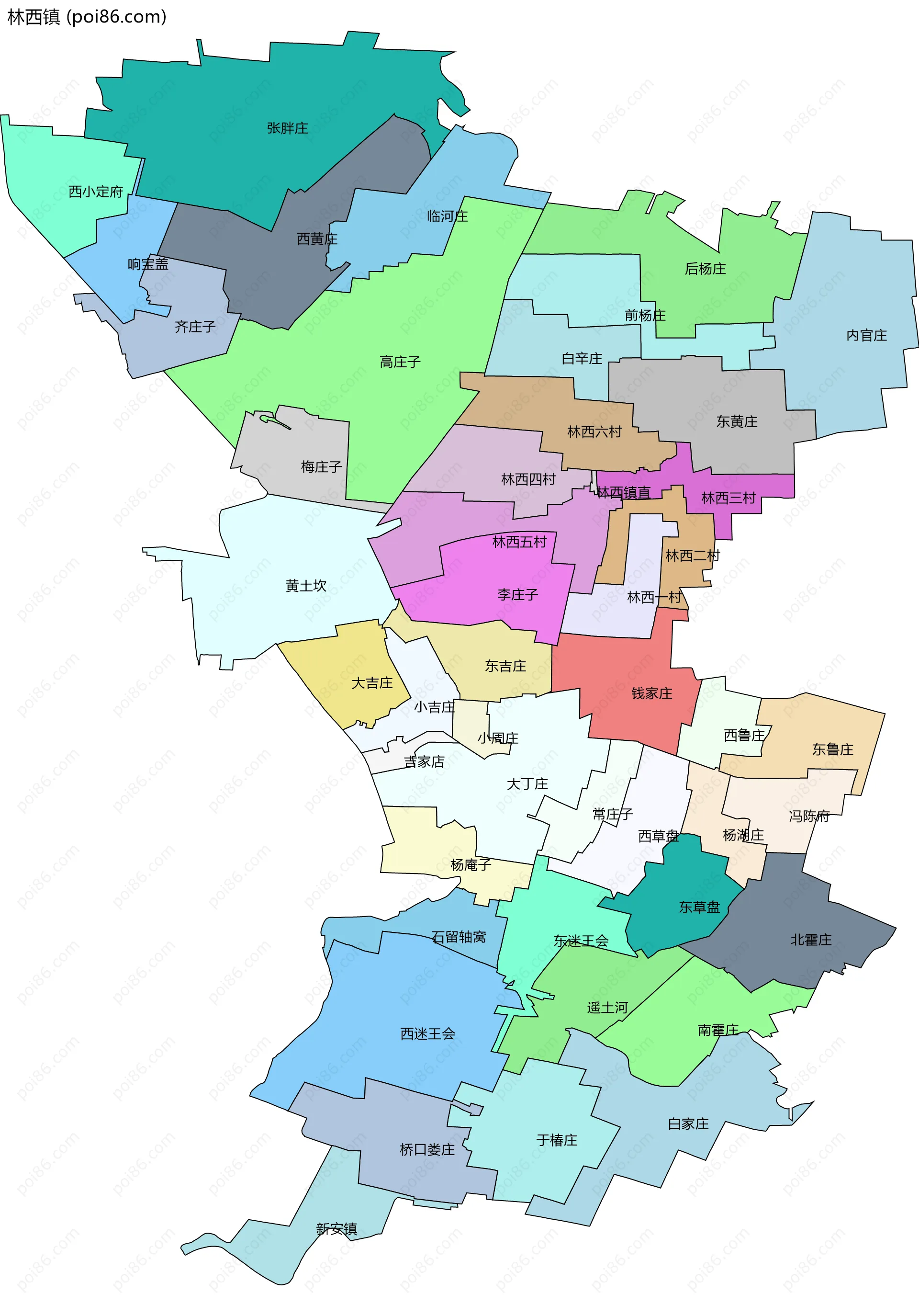 林西镇边界地图(五级行政区划)