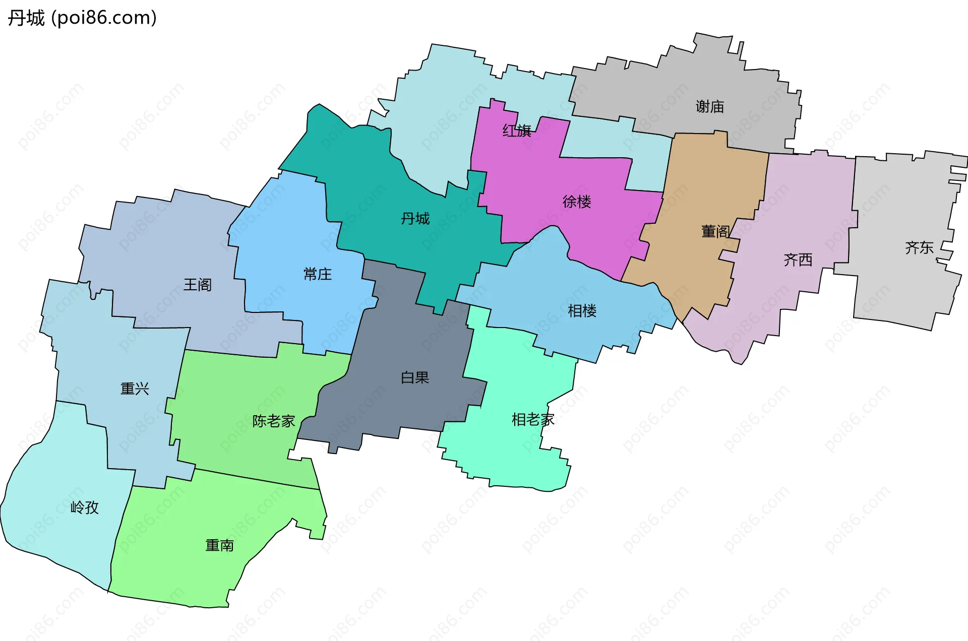 丹城边界地图(五级行政区划)