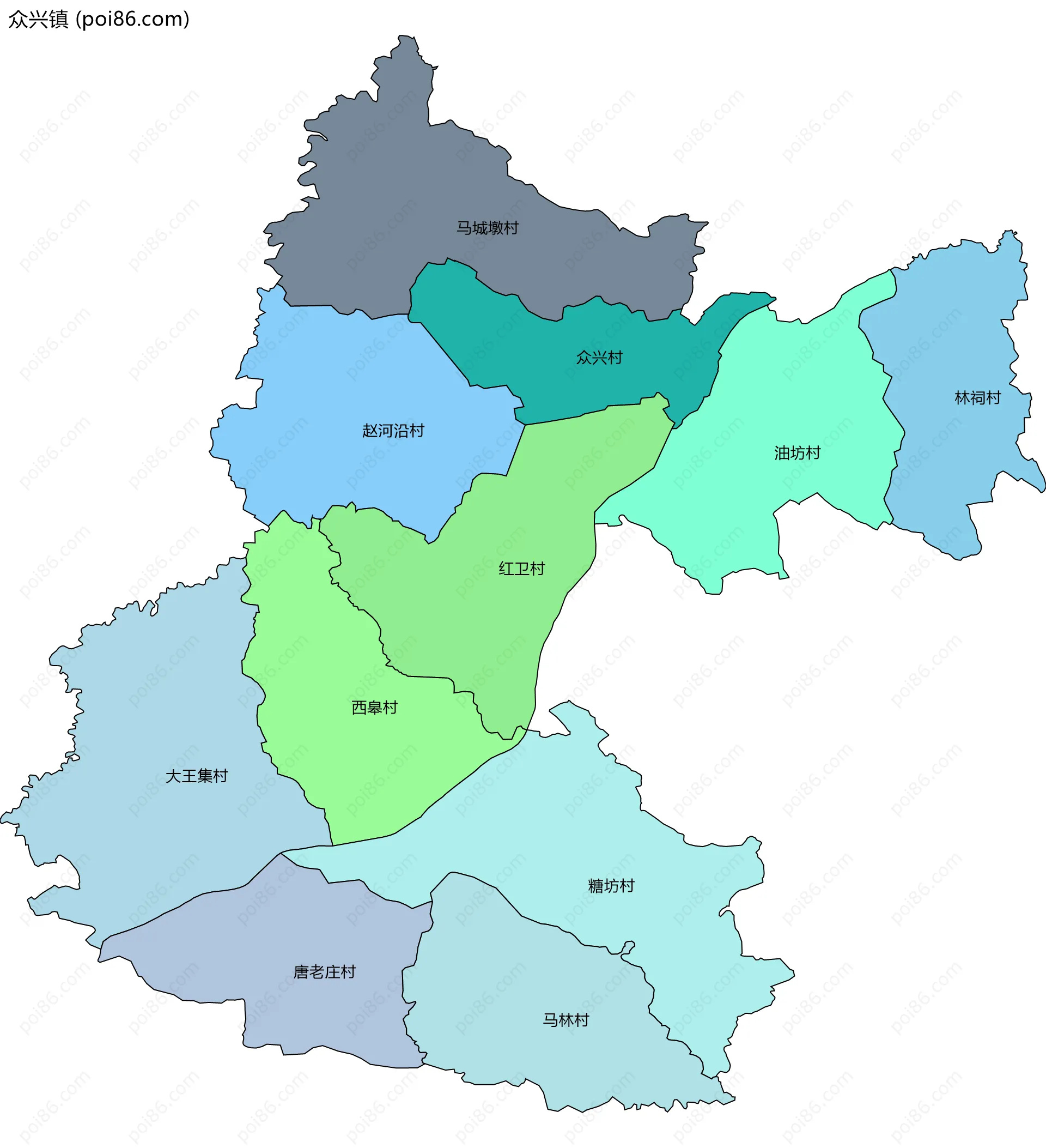 众兴镇边界地图(五级行政区划)