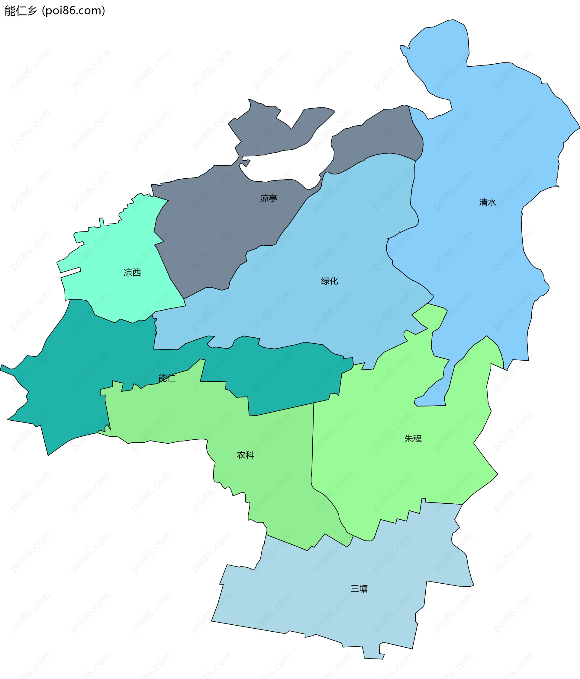 能仁乡边界地图(五级行政区划)