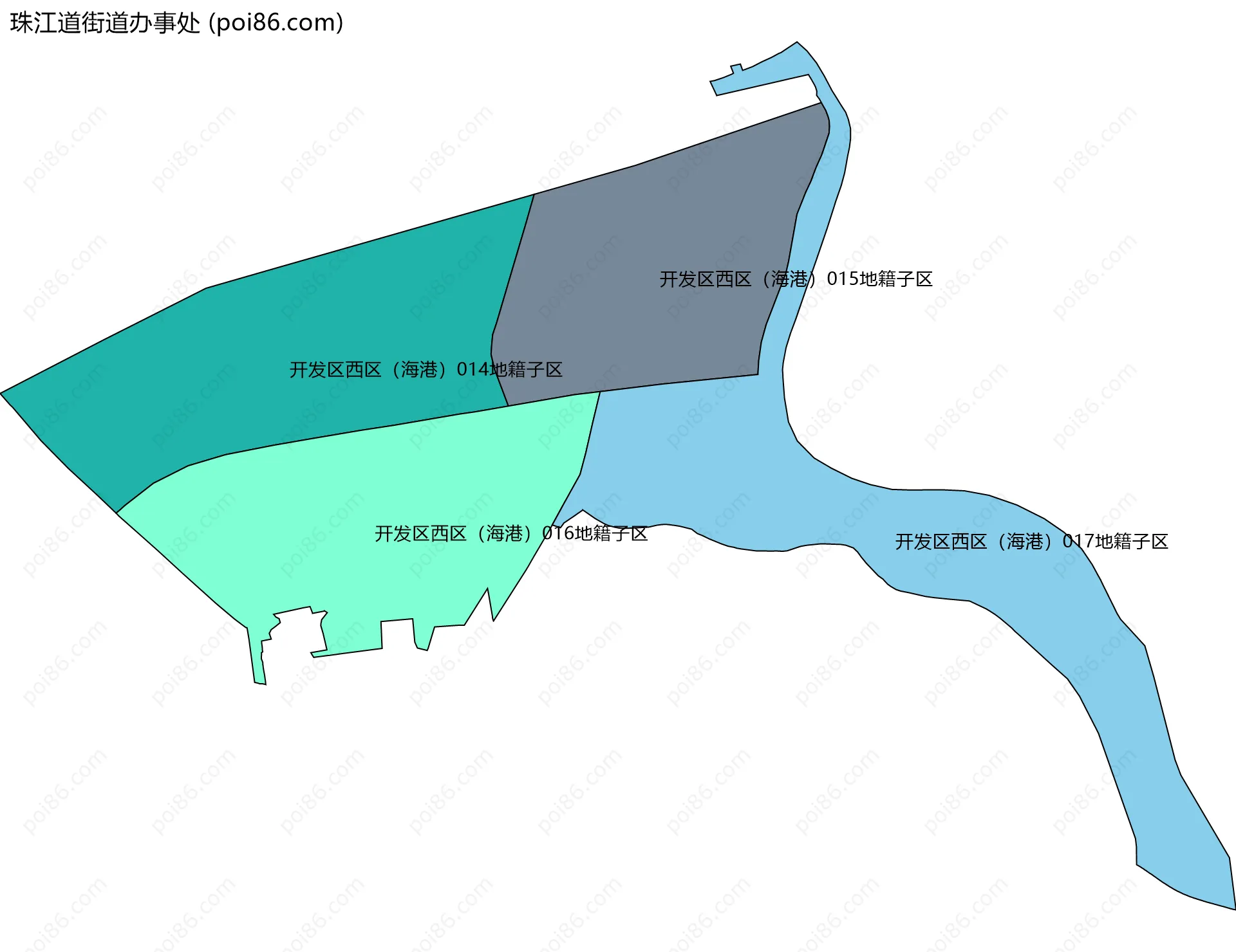 珠江道街道办事处边界地图(五级行政区划)