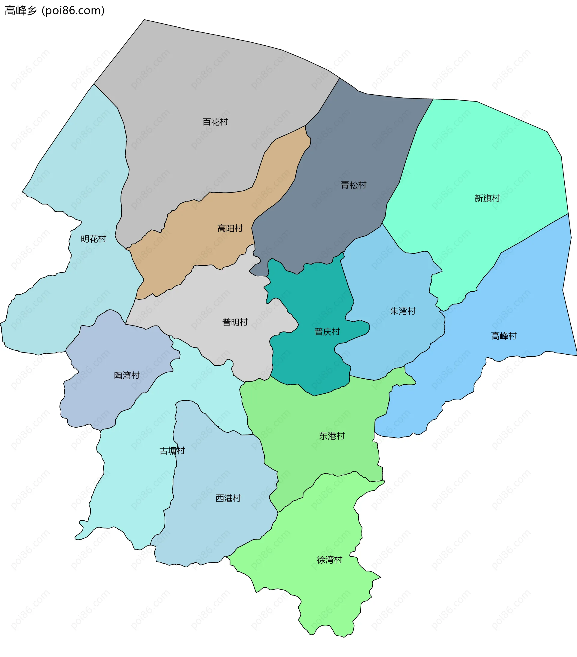 高峰乡边界地图(五级行政区划)