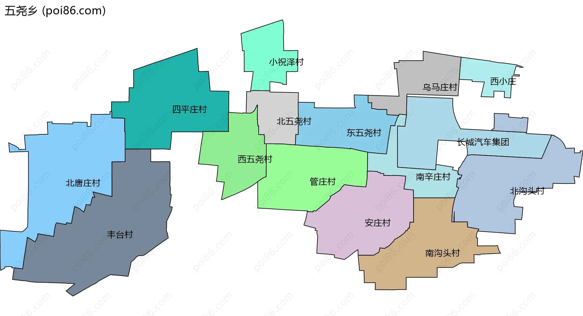 五尧乡边界地图(五级行政区划)