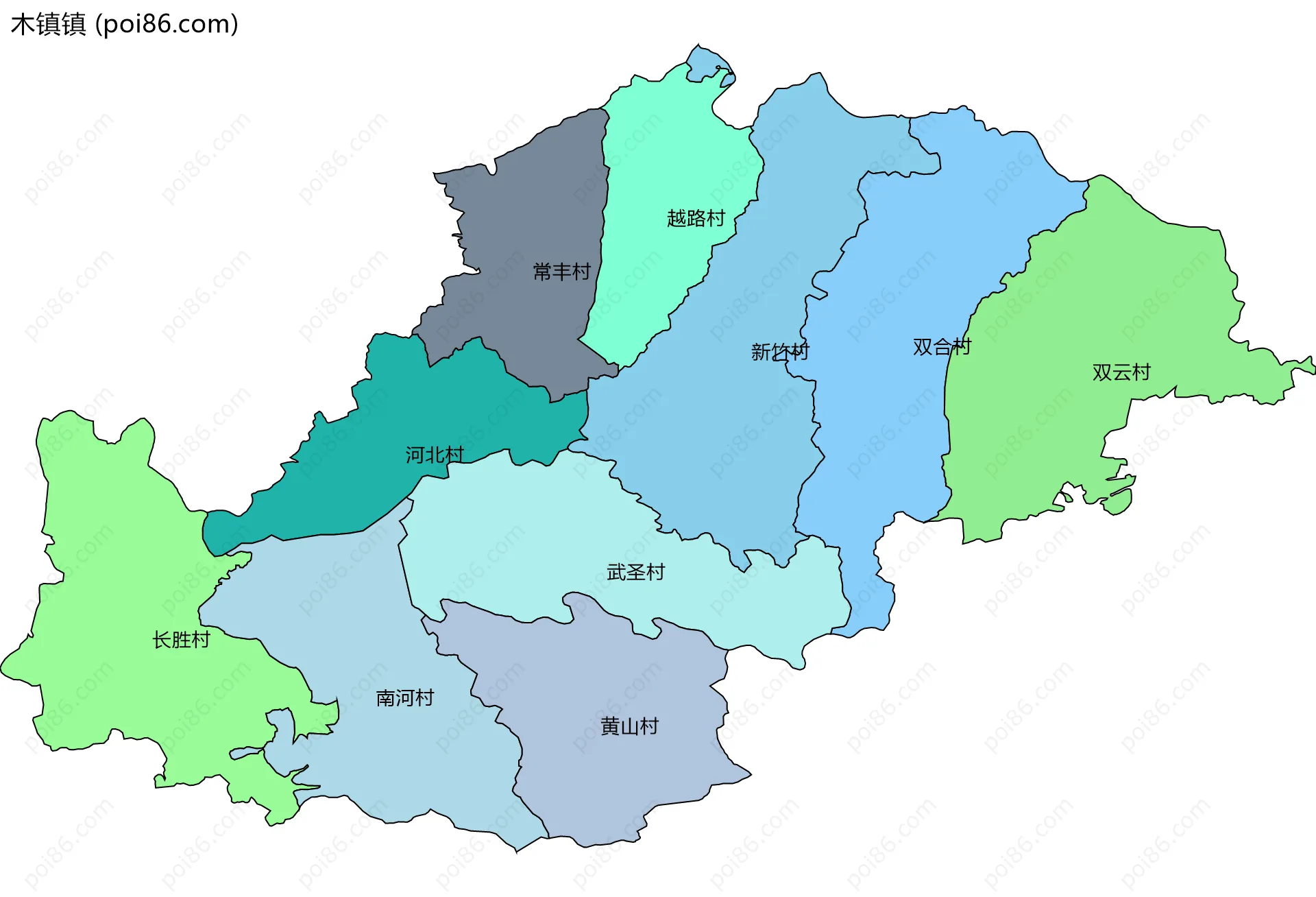 木镇镇边界地图(五级行政区划)