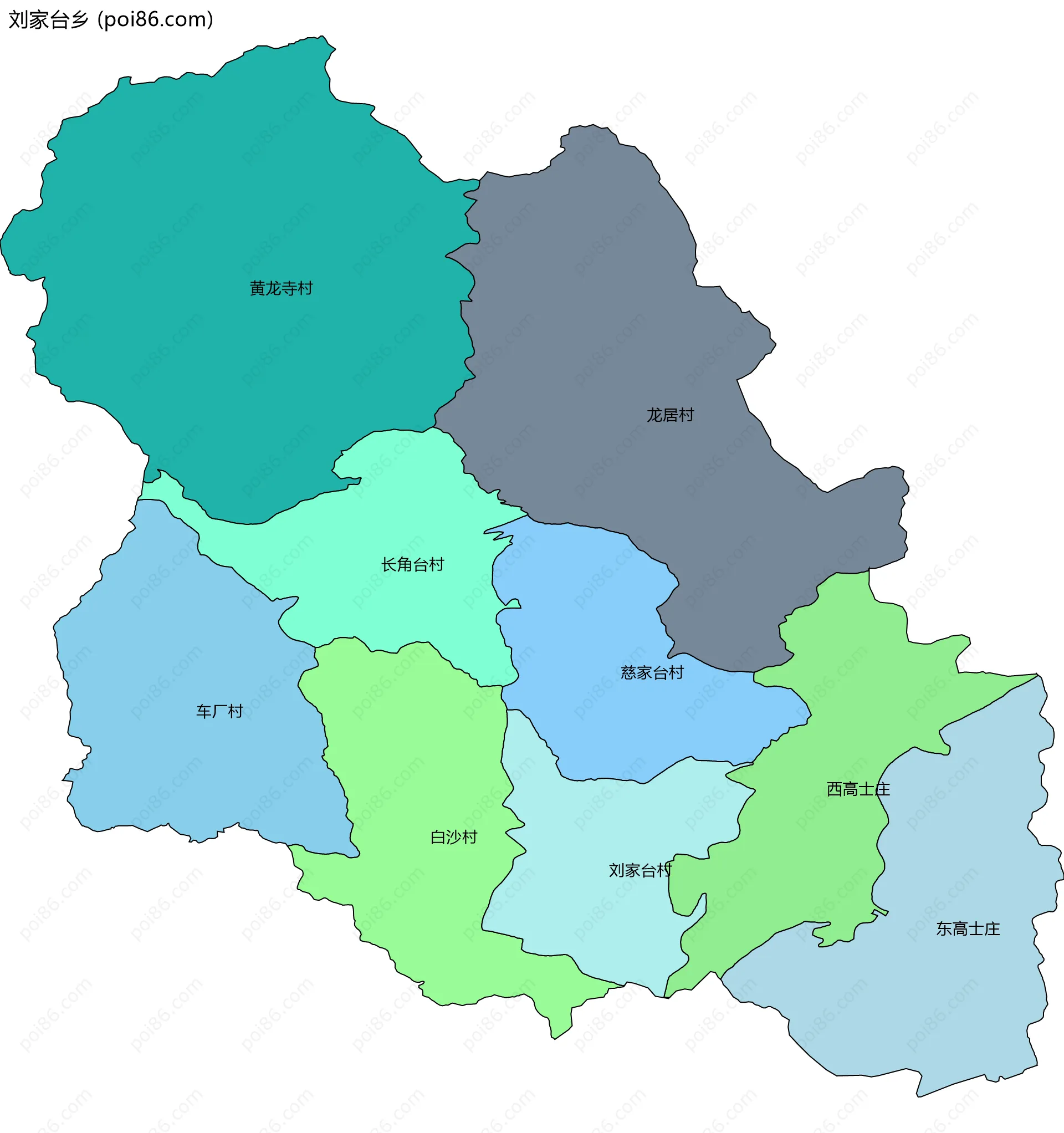 刘家台乡边界地图(五级行政区划)