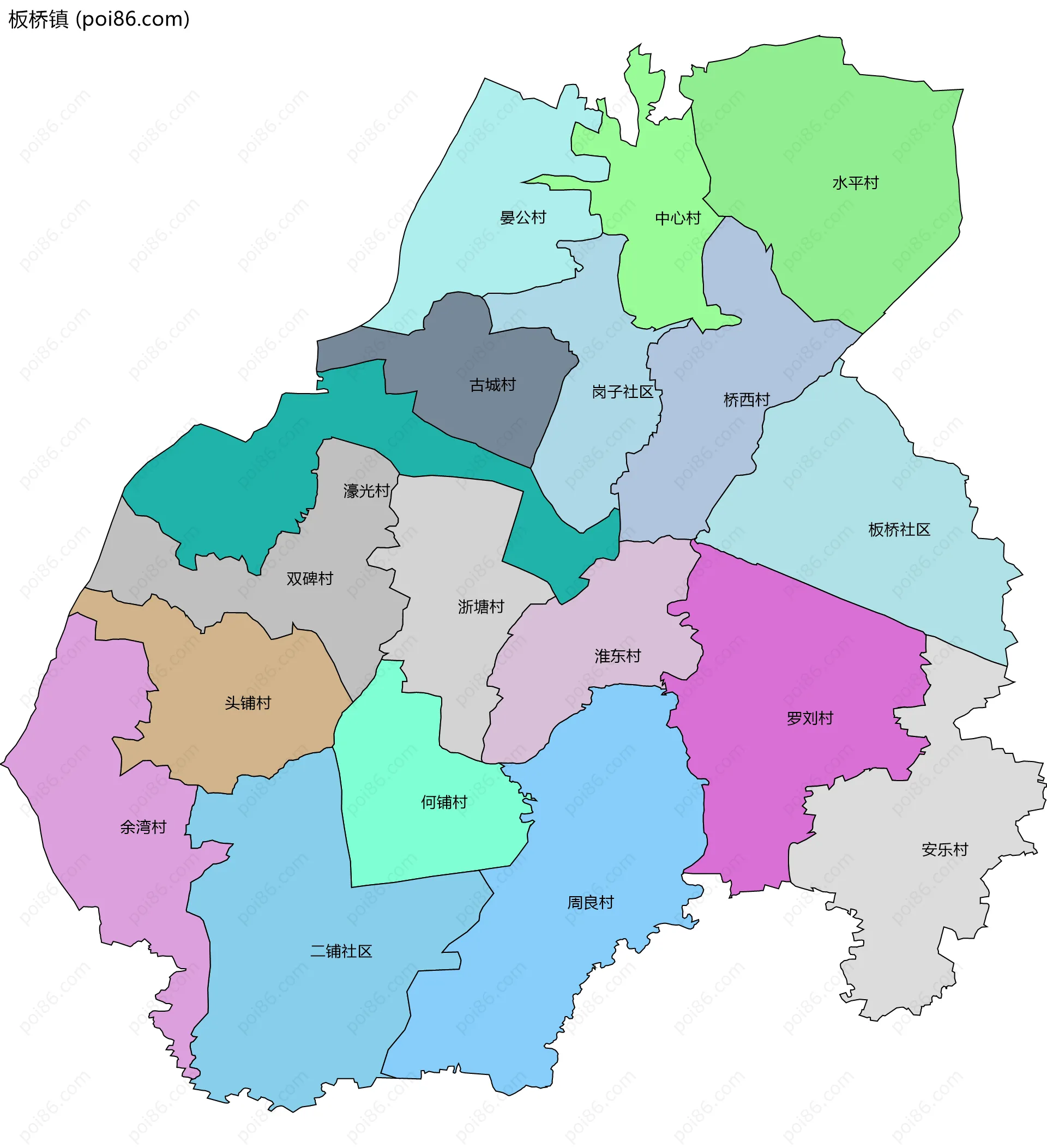 板桥镇边界地图(五级行政区划)