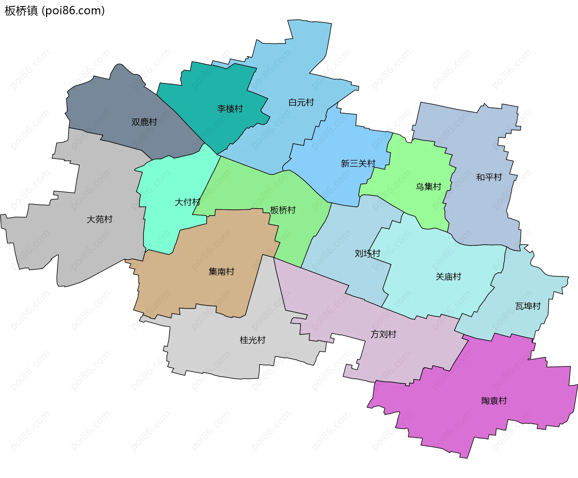 板桥镇边界地图(五级行政区划)