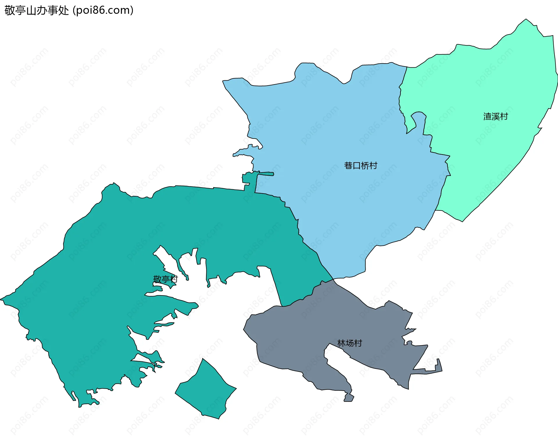 敬亭山办事处边界地图(五级行政区划)