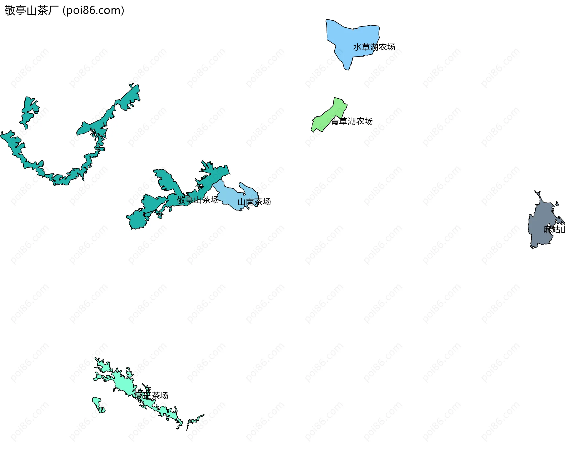 敬亭山茶厂边界地图(五级行政区划)