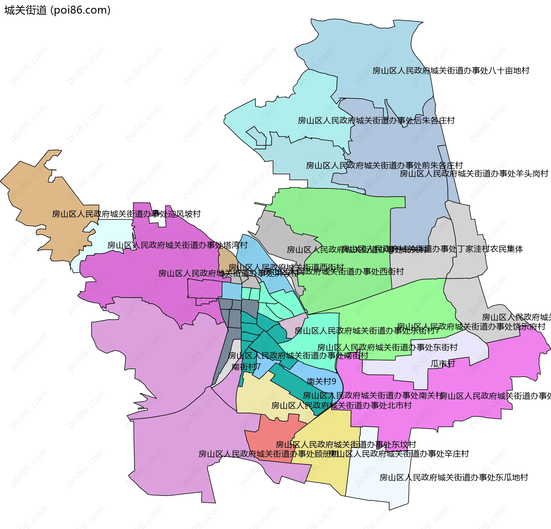 城关街道边界地图(五级行政区划)