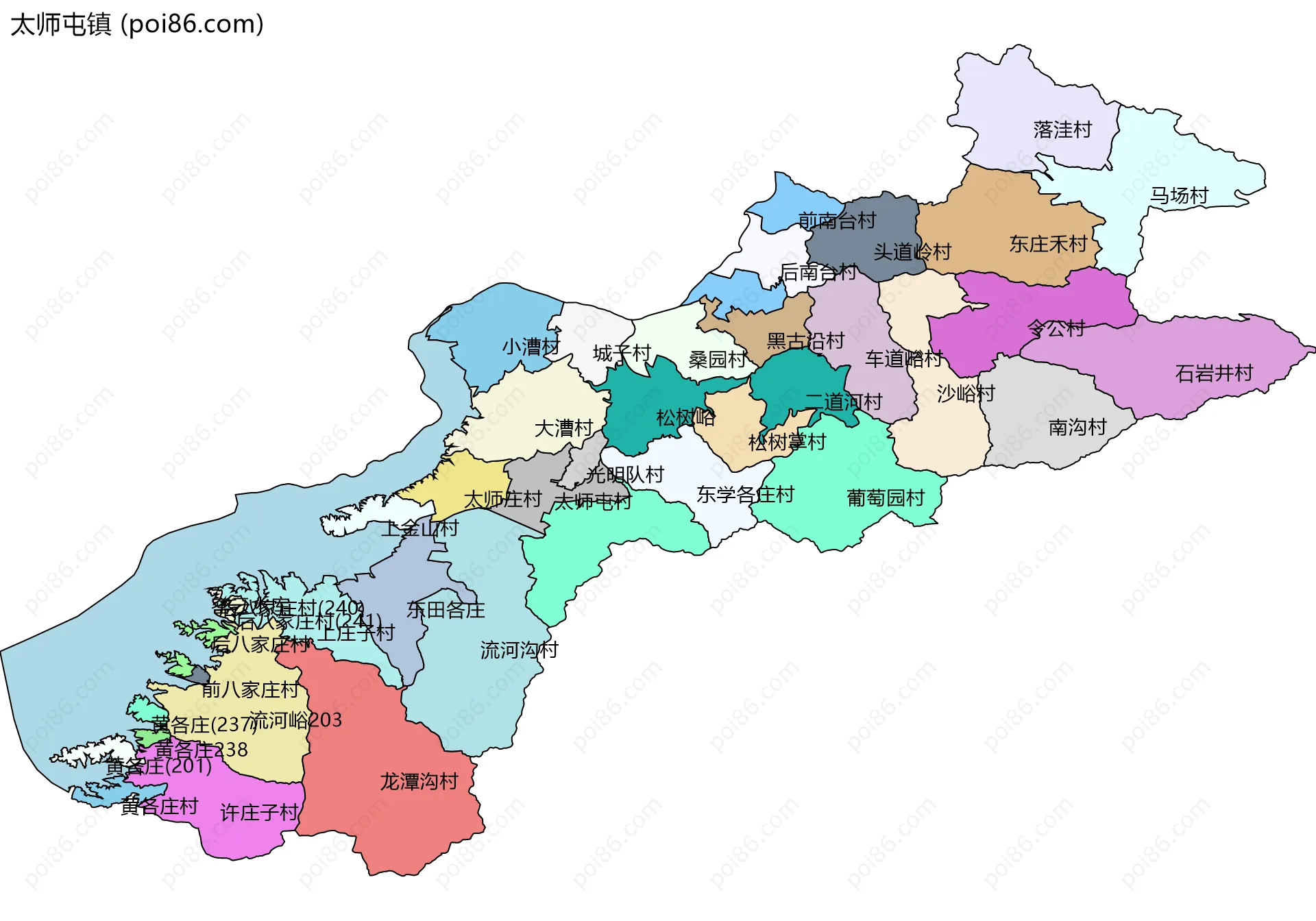 太师屯镇边界地图(五级行政区划)