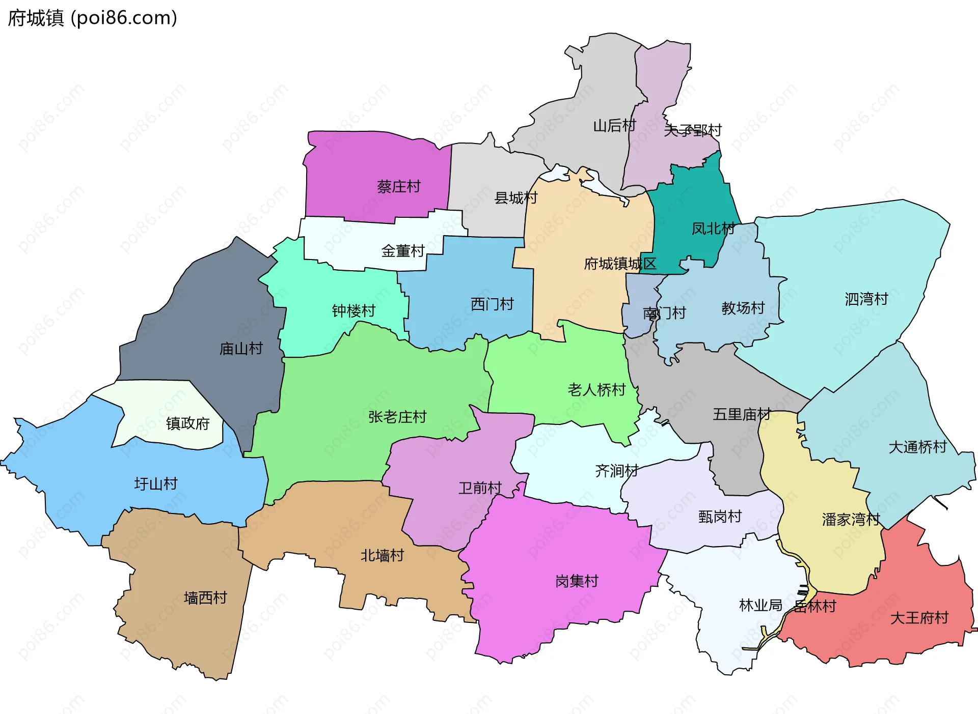 府城镇边界地图(五级行政区划)