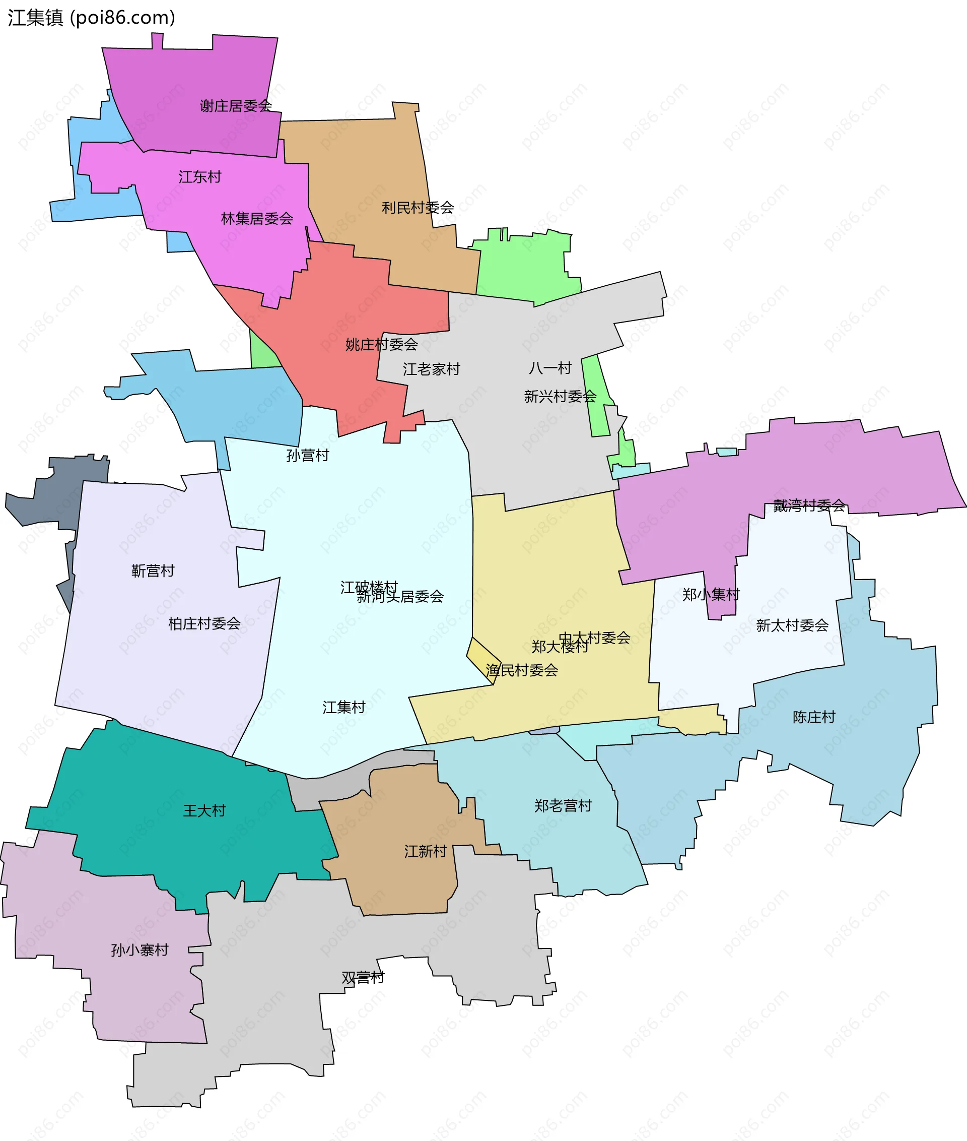 江集镇边界地图(五级行政区划)