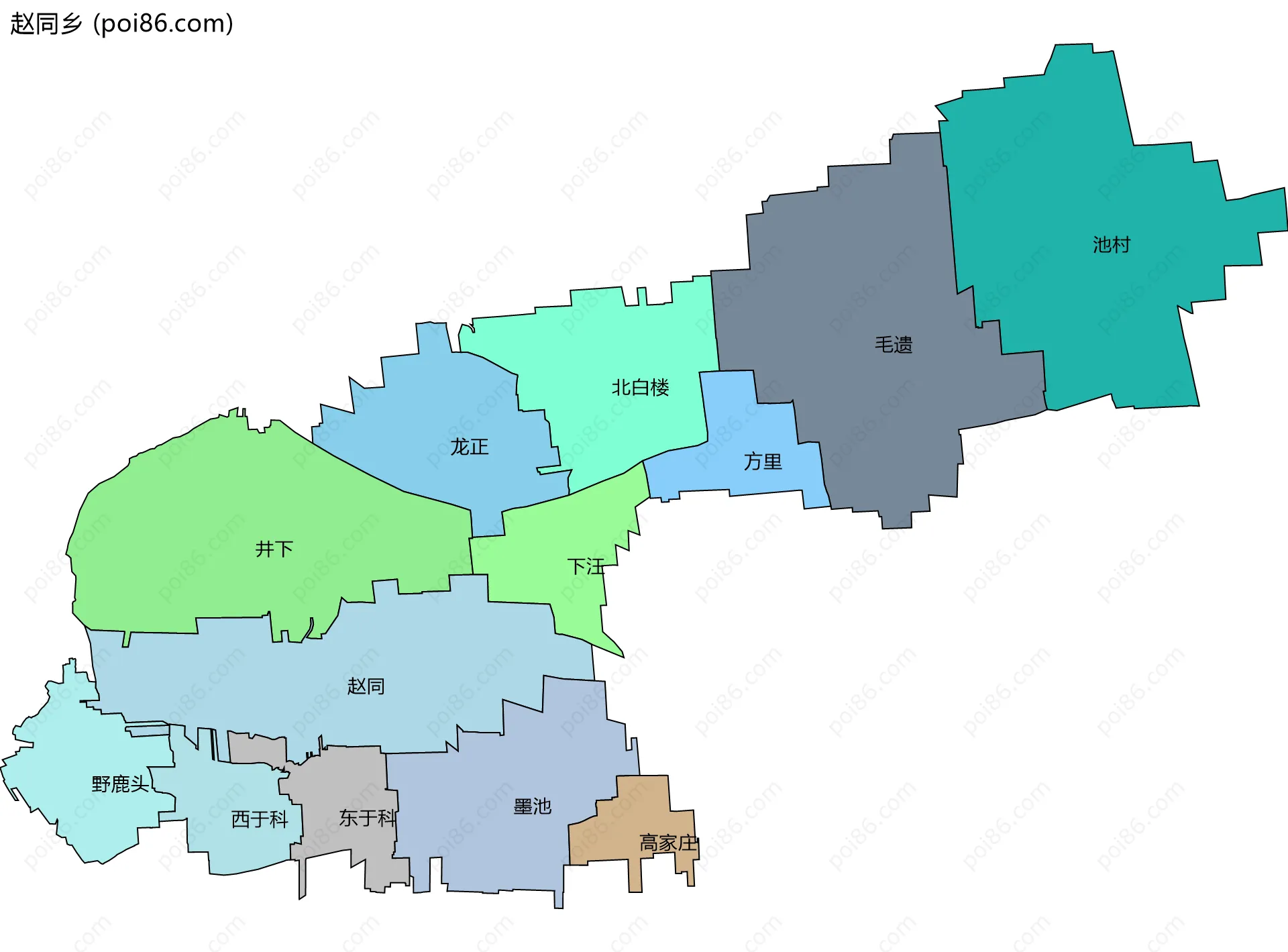 赵同乡边界地图(五级行政区划)