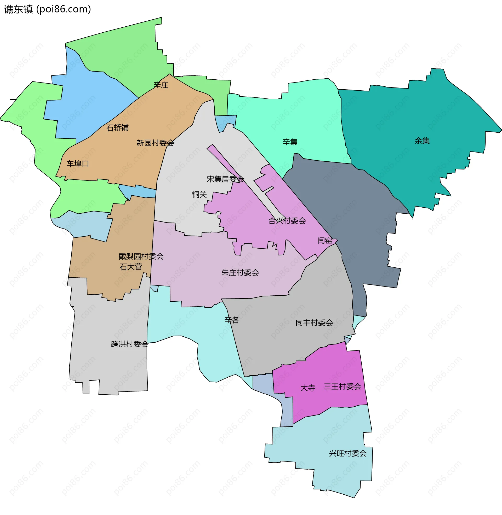 谯东镇边界地图(五级行政区划)