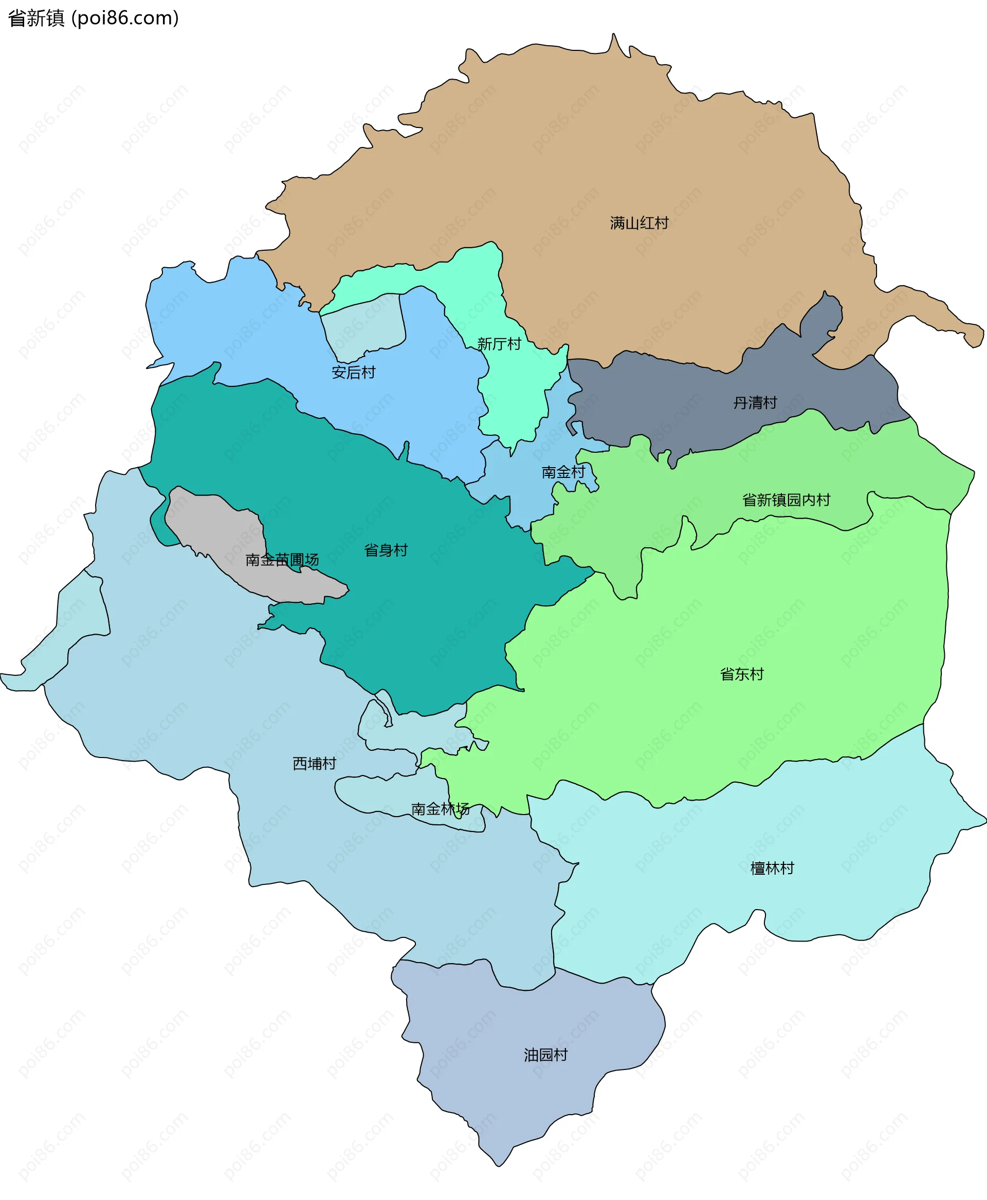 省新镇边界地图(五级行政区划)