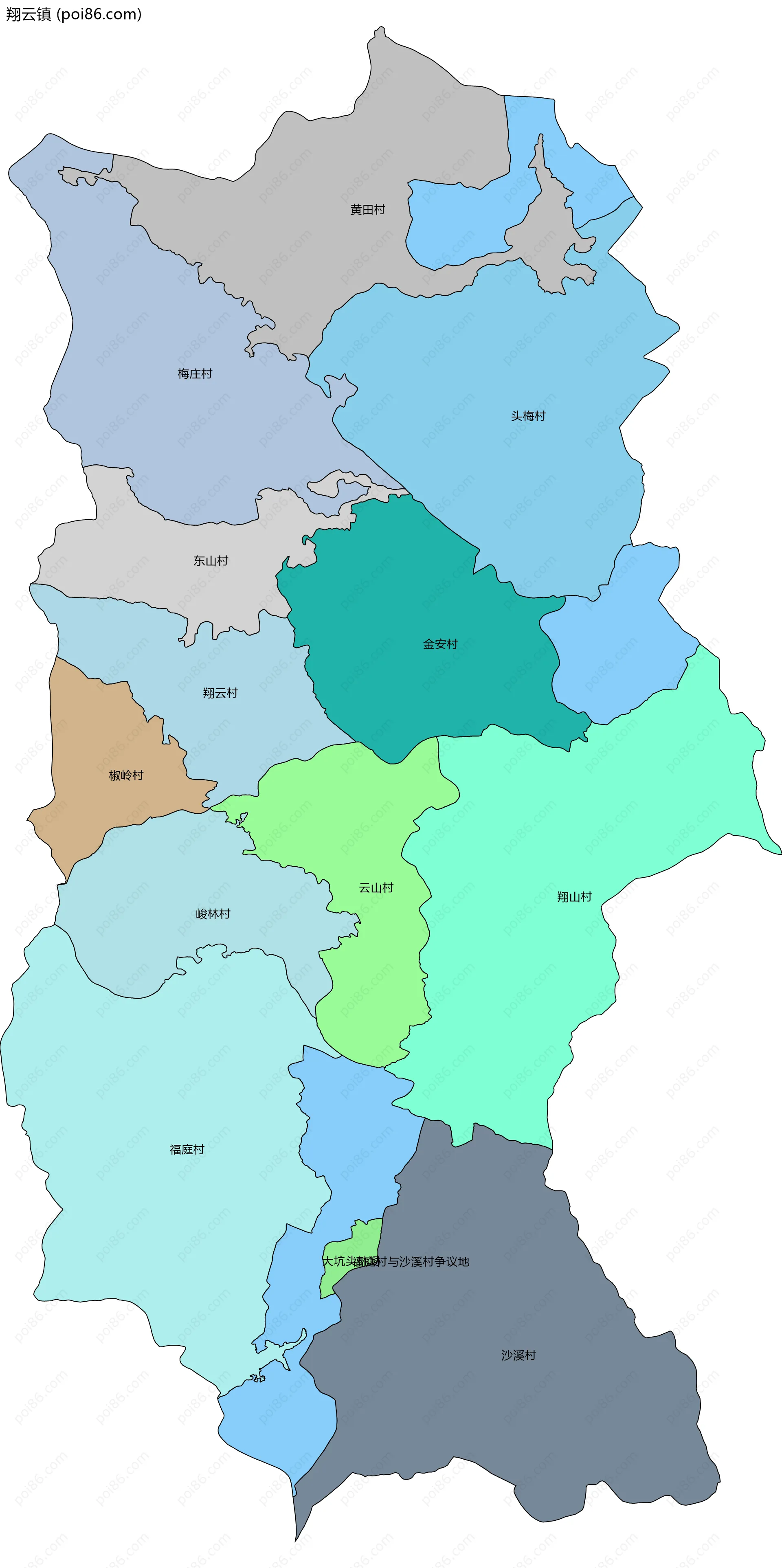 翔云镇边界地图(五级行政区划)