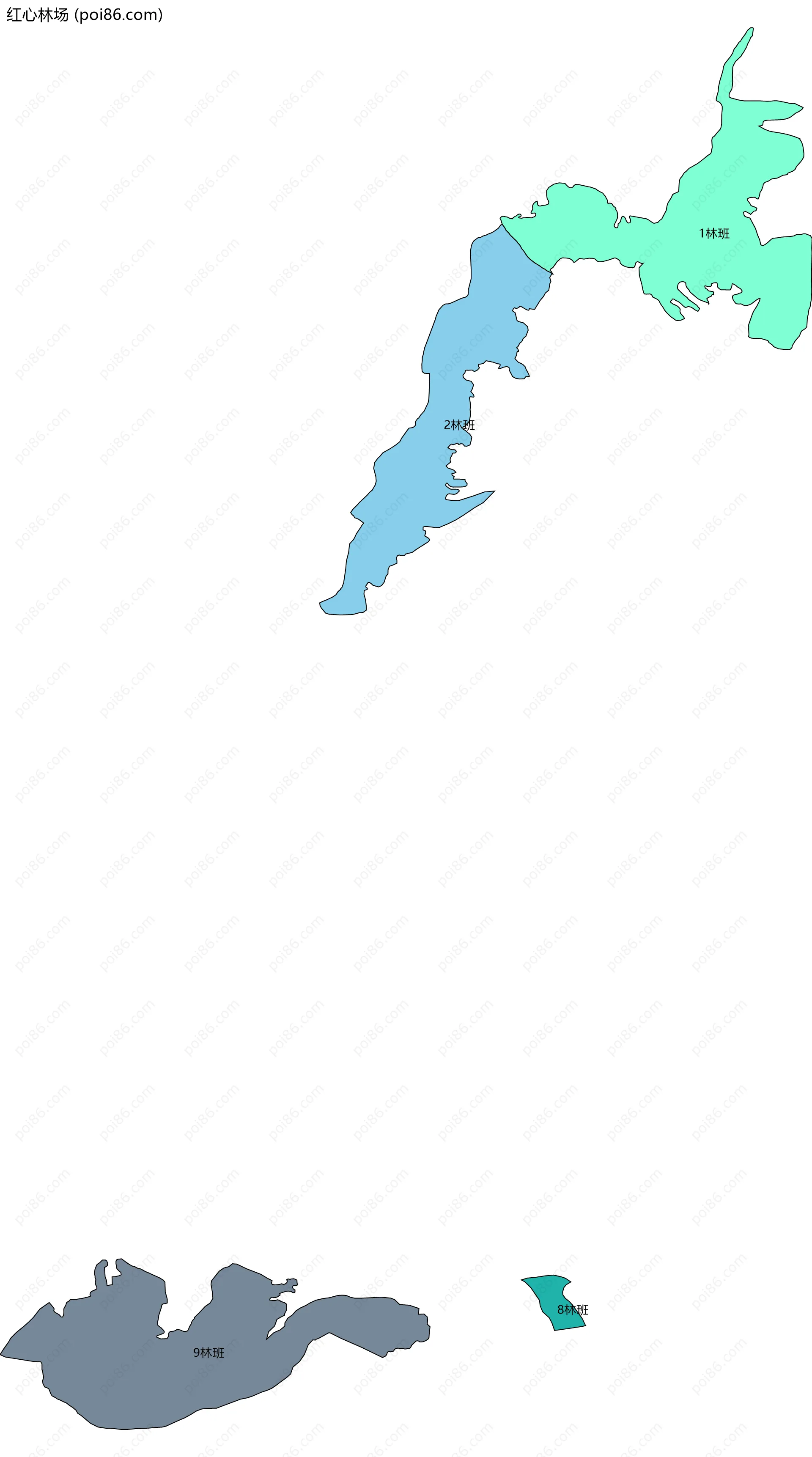 红心林场边界地图(五级行政区划)