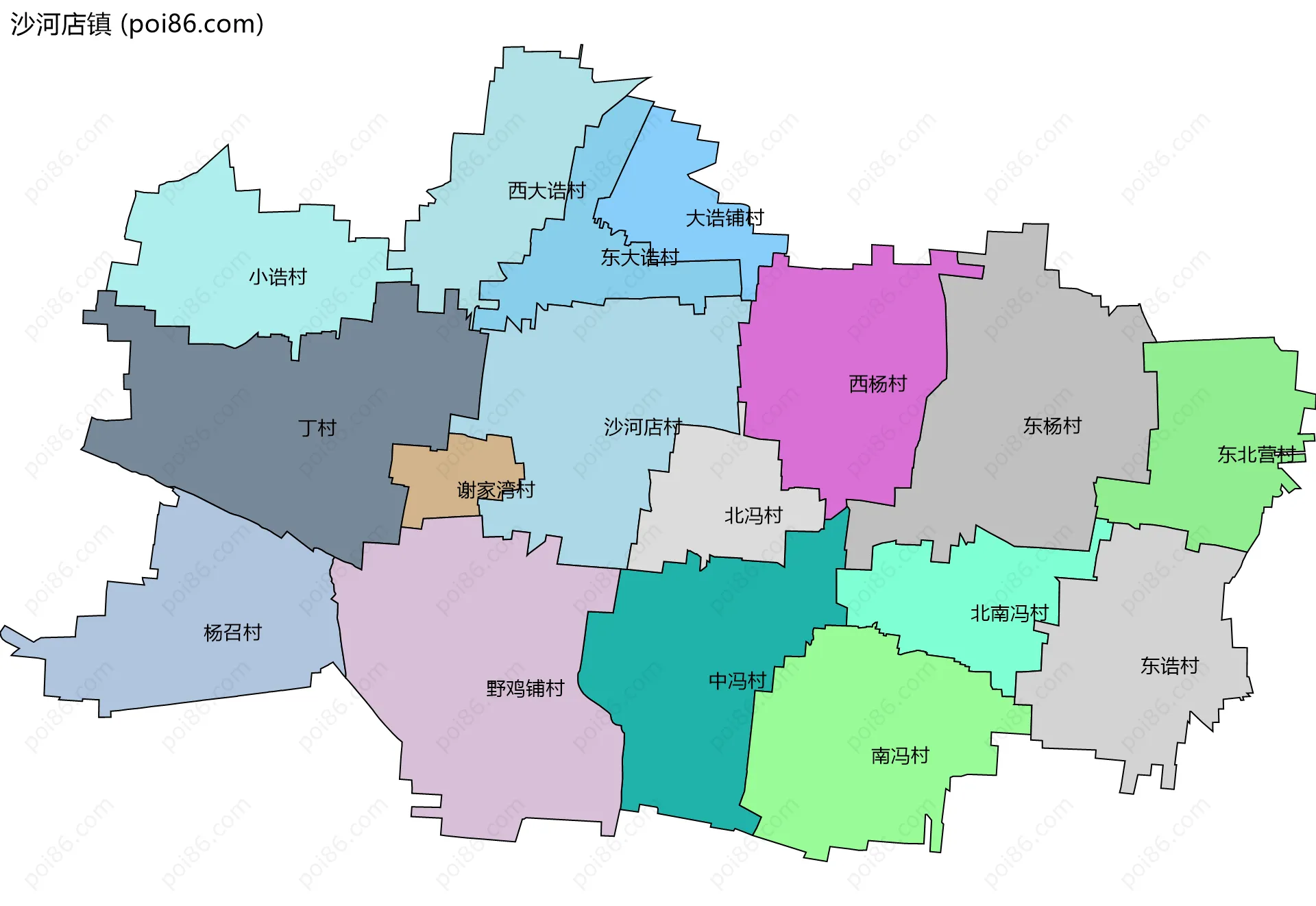 沙河店镇边界地图(五级行政区划)