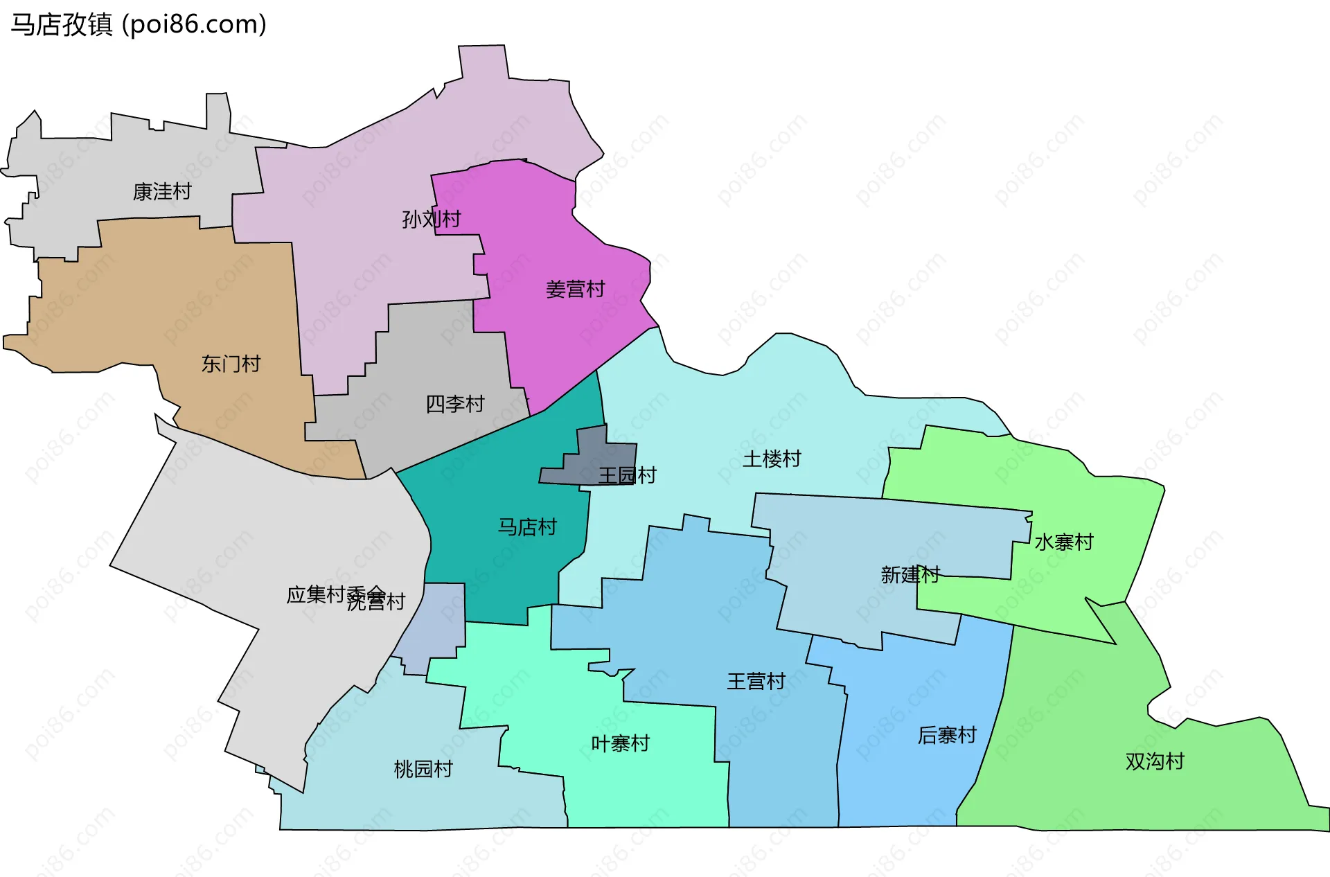 马店孜镇边界地图(五级行政区划)