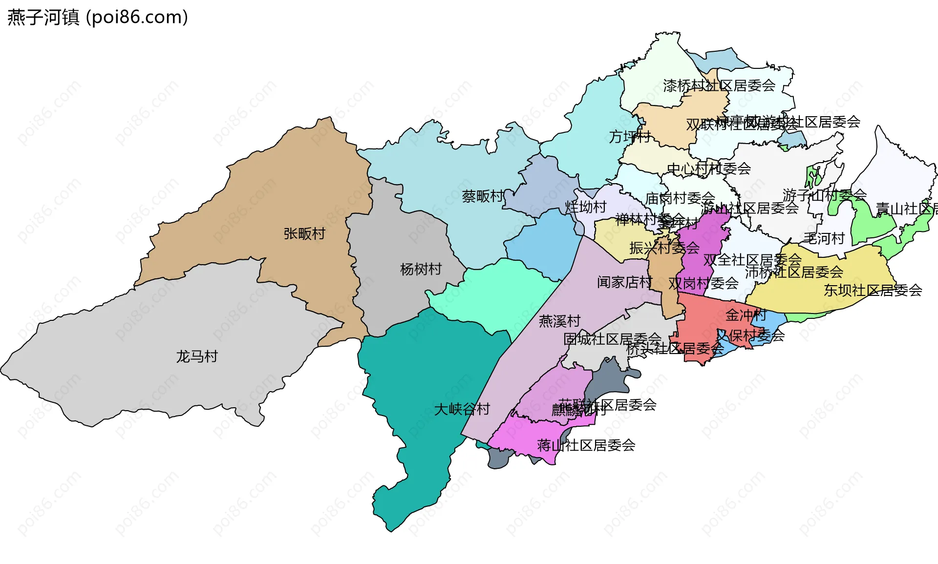 燕子河镇边界地图(五级行政区划)
