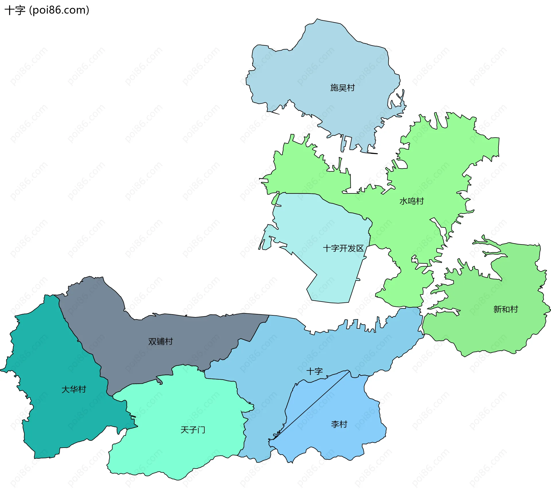 十字边界地图(五级行政区划)
