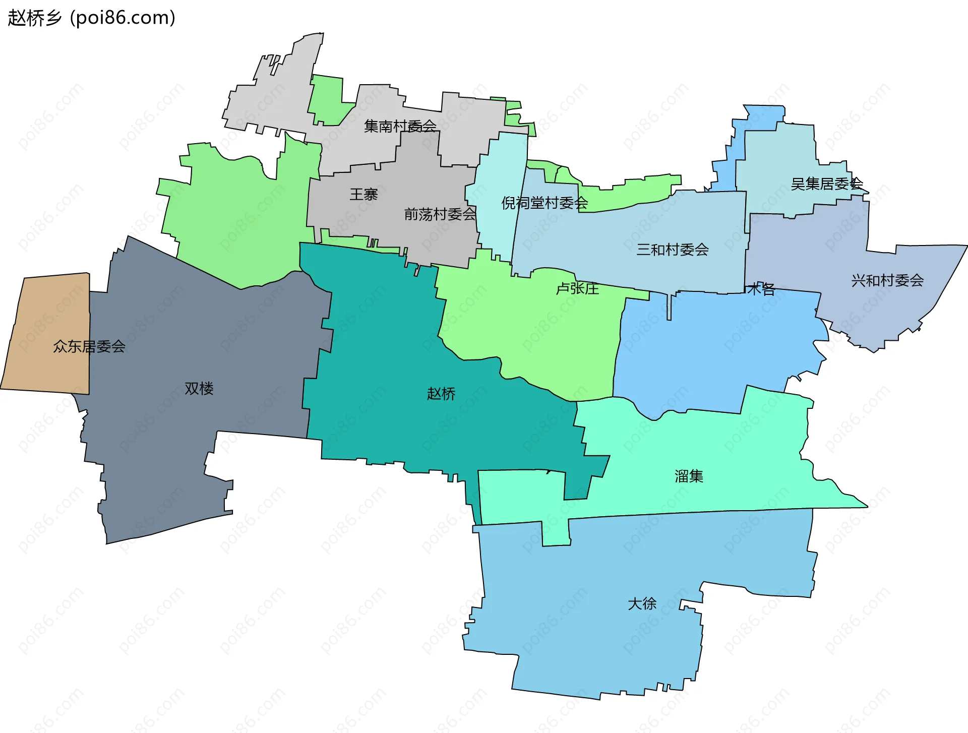 赵桥乡边界地图(五级行政区划)