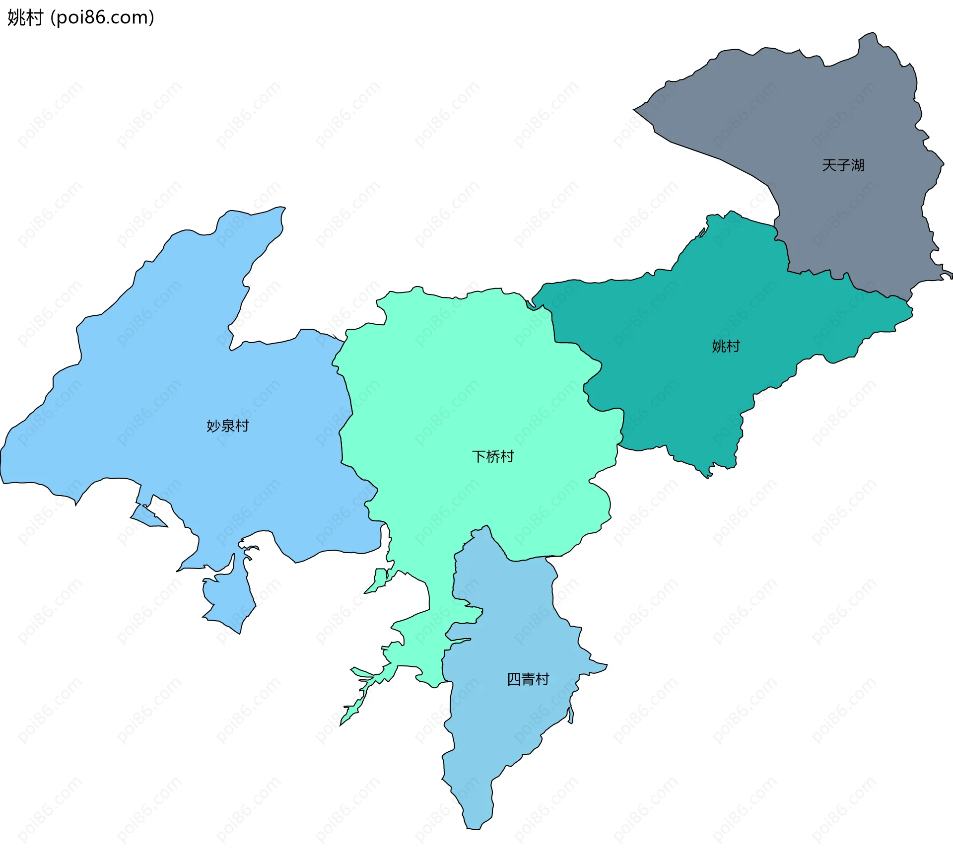 姚村边界地图(五级行政区划)