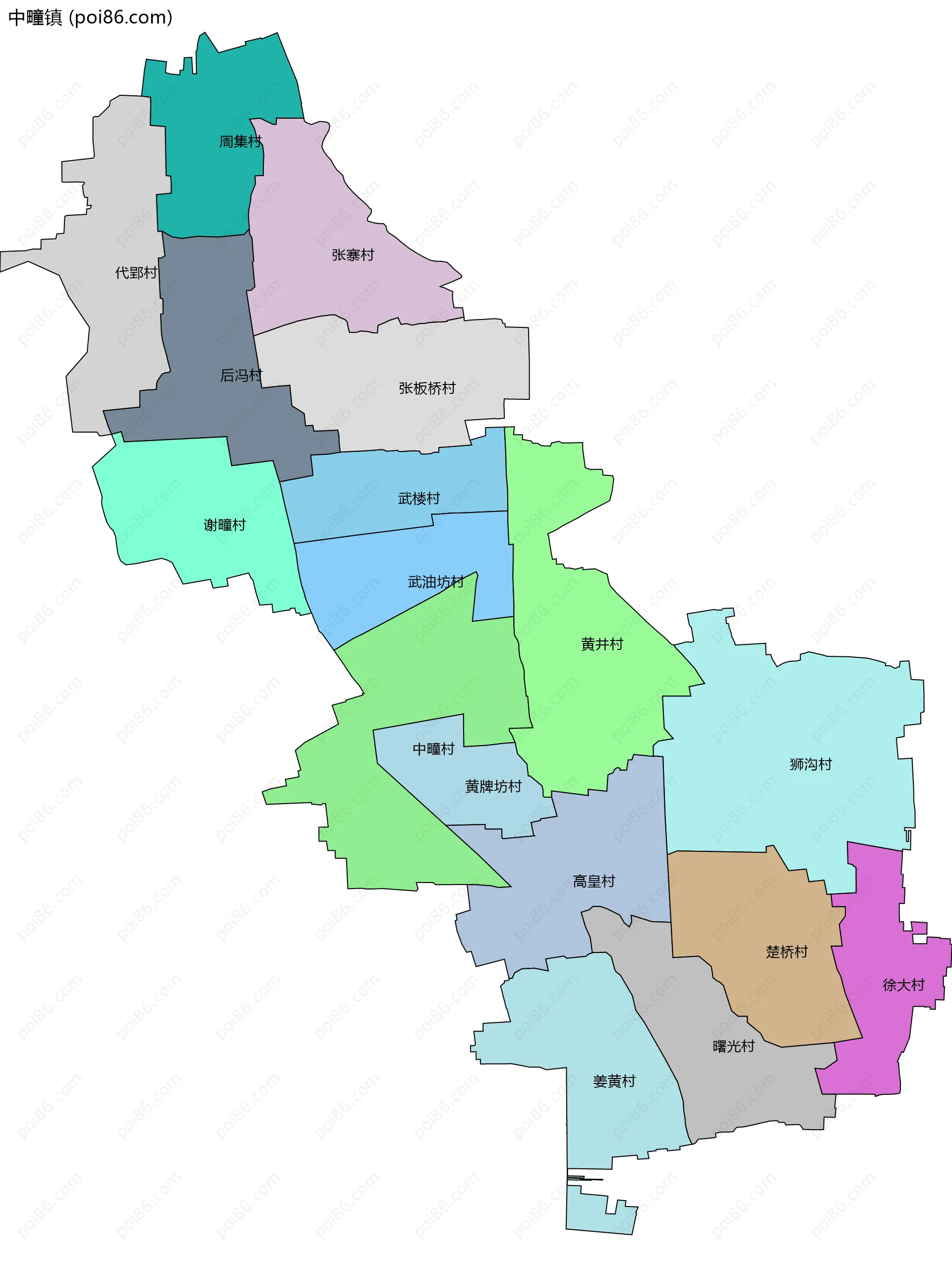 中疃镇边界地图(五级行政区划)