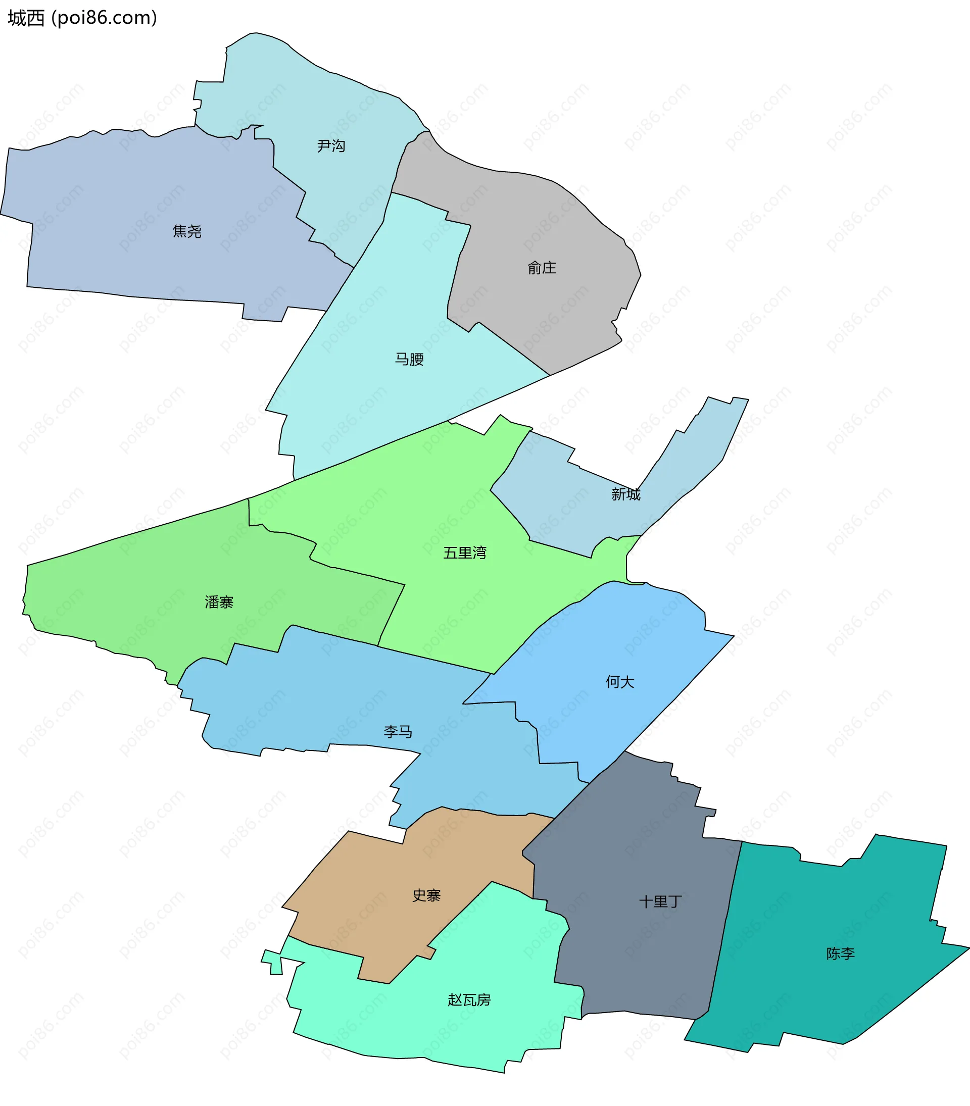 城西边界地图(五级行政区划)