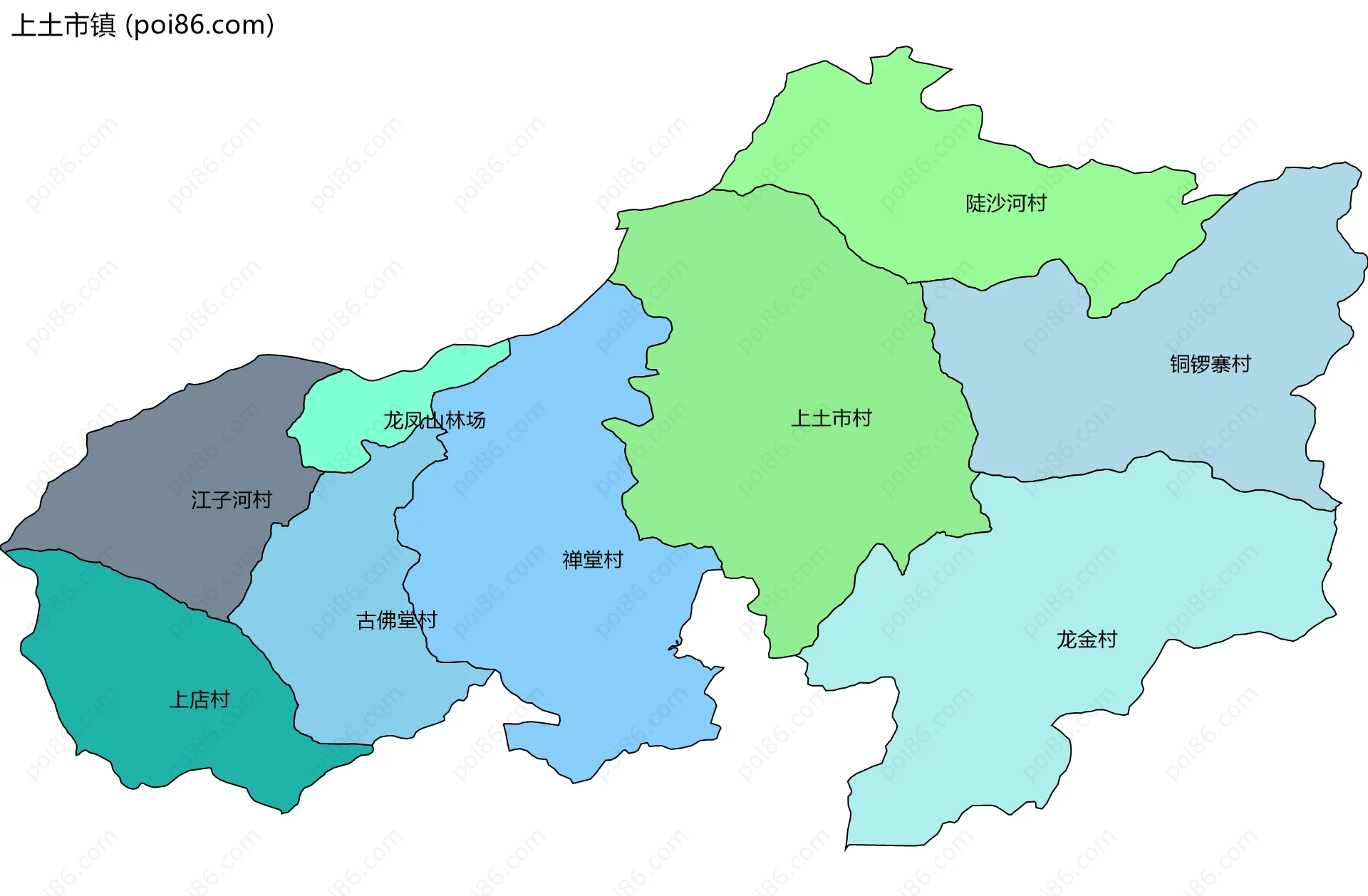 上土市镇边界地图(五级行政区划)