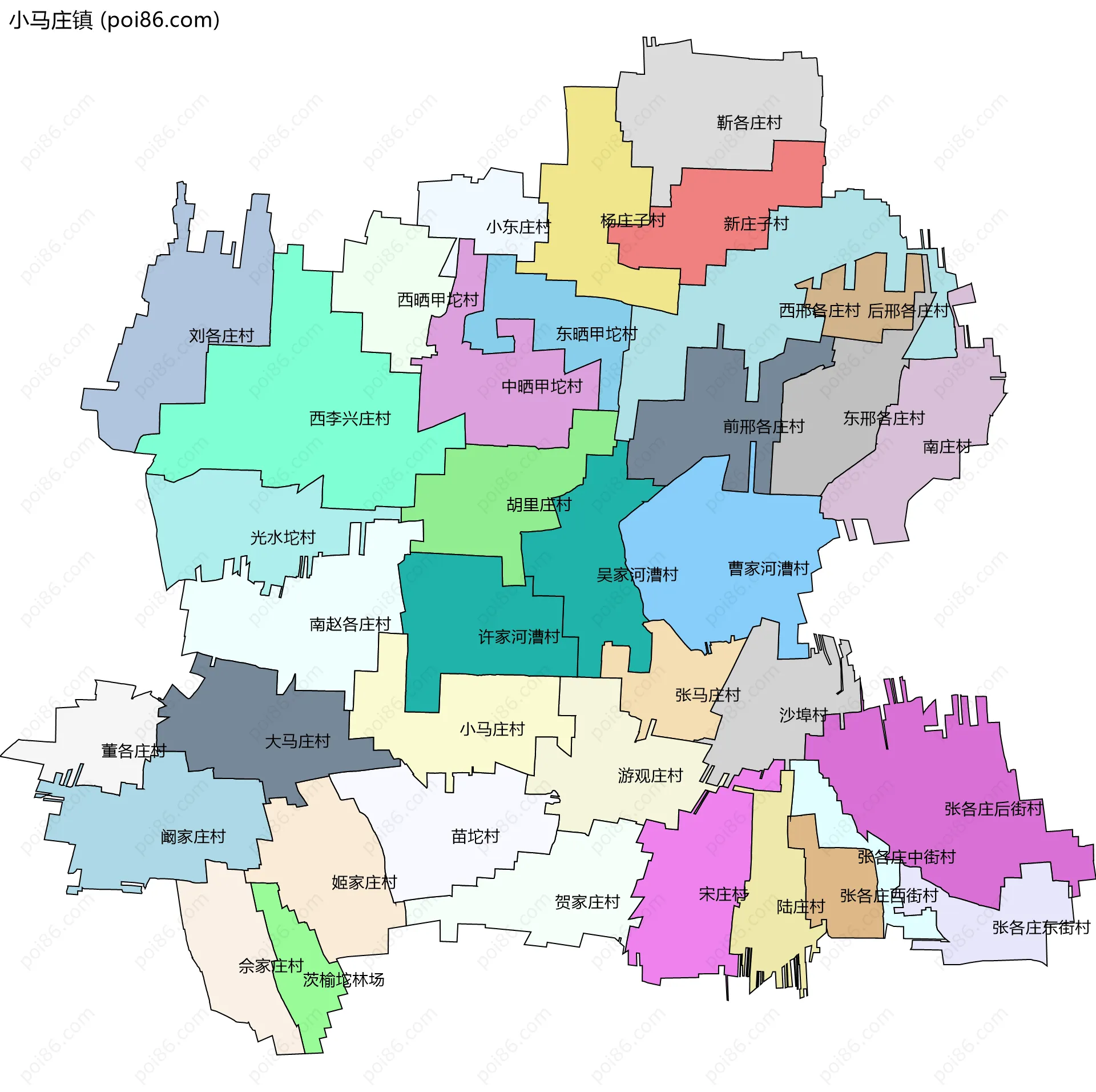 小马庄镇边界地图(五级行政区划)