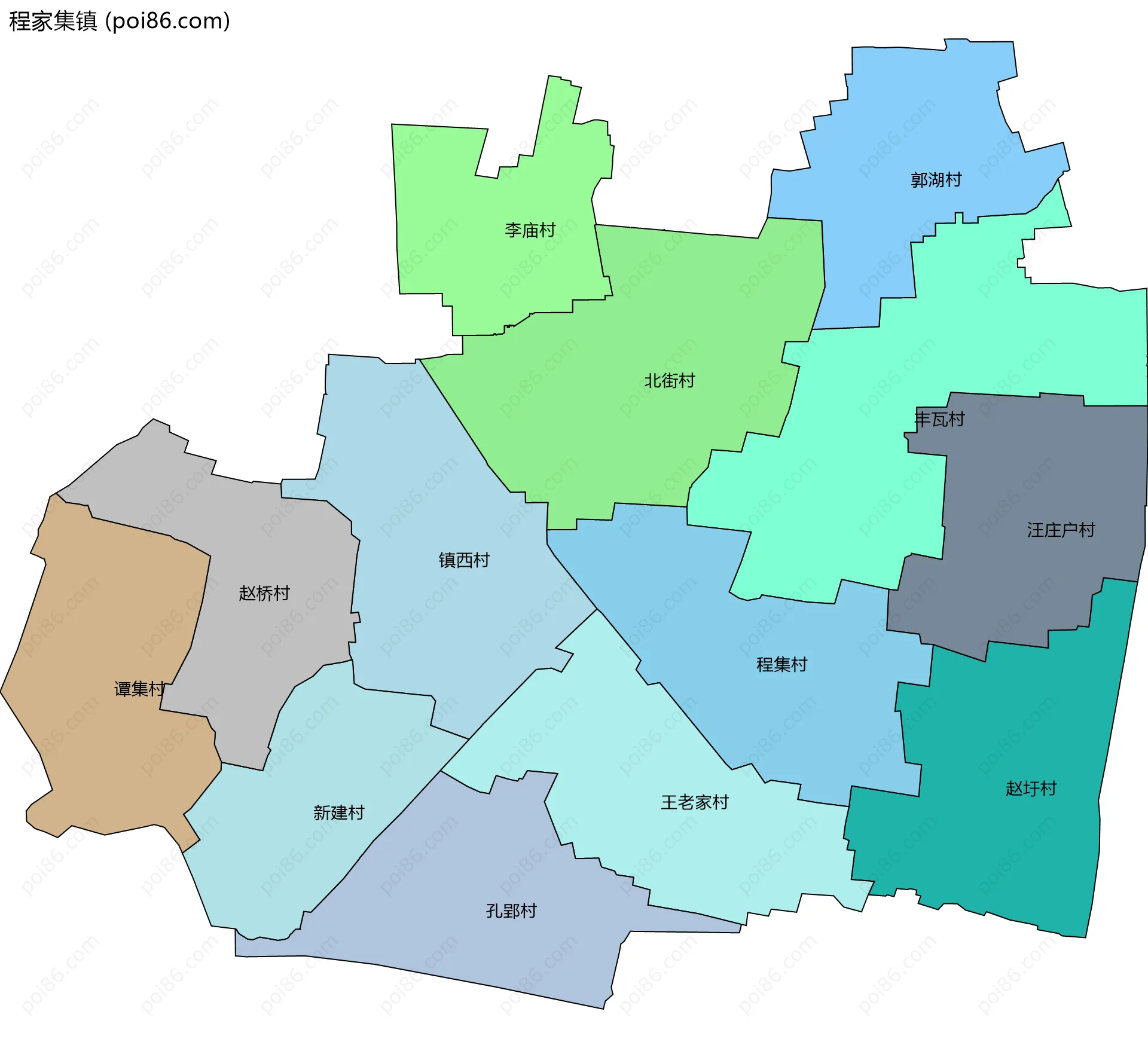 程家集镇边界地图(五级行政区划)