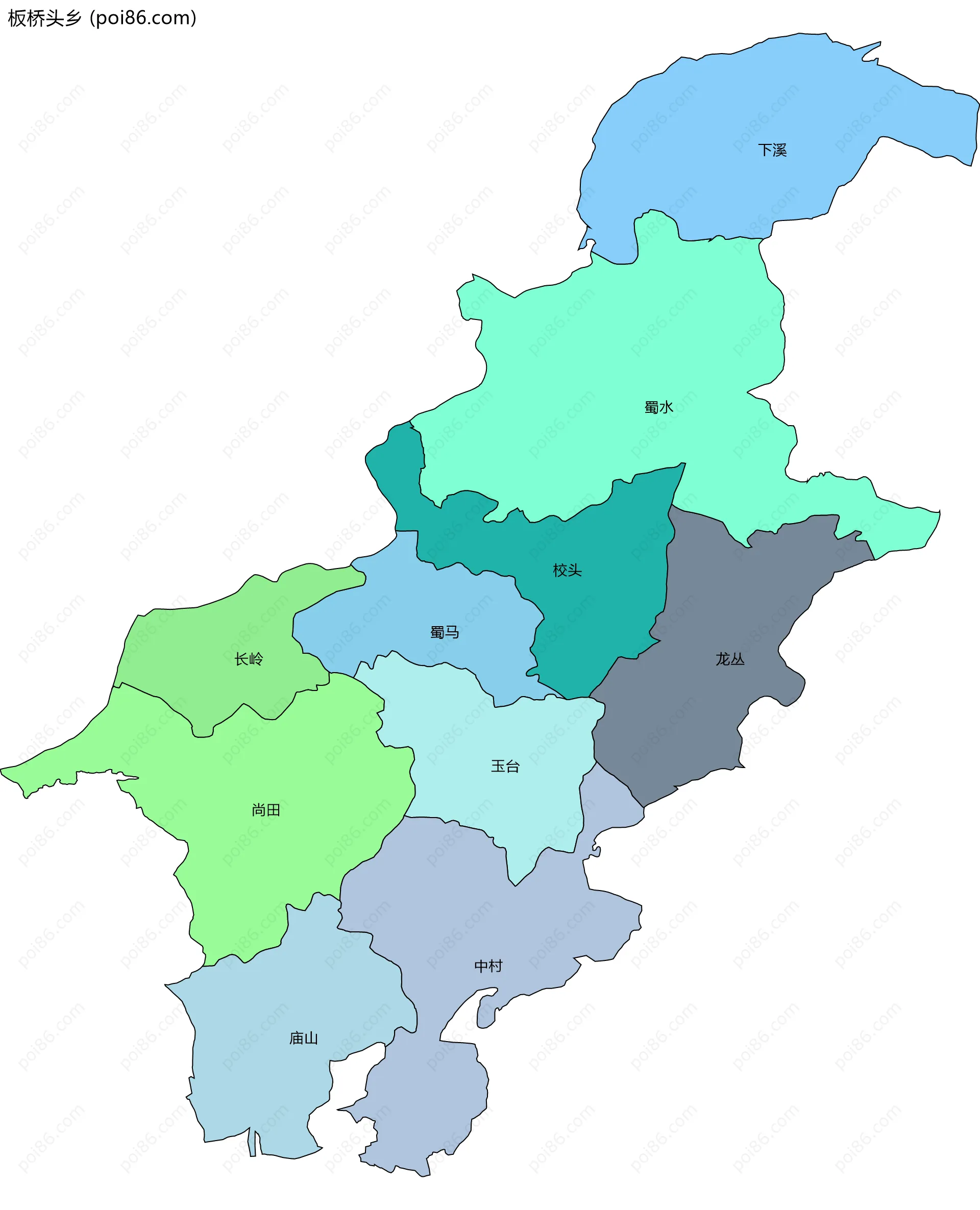 板桥头乡边界地图(五级行政区划)