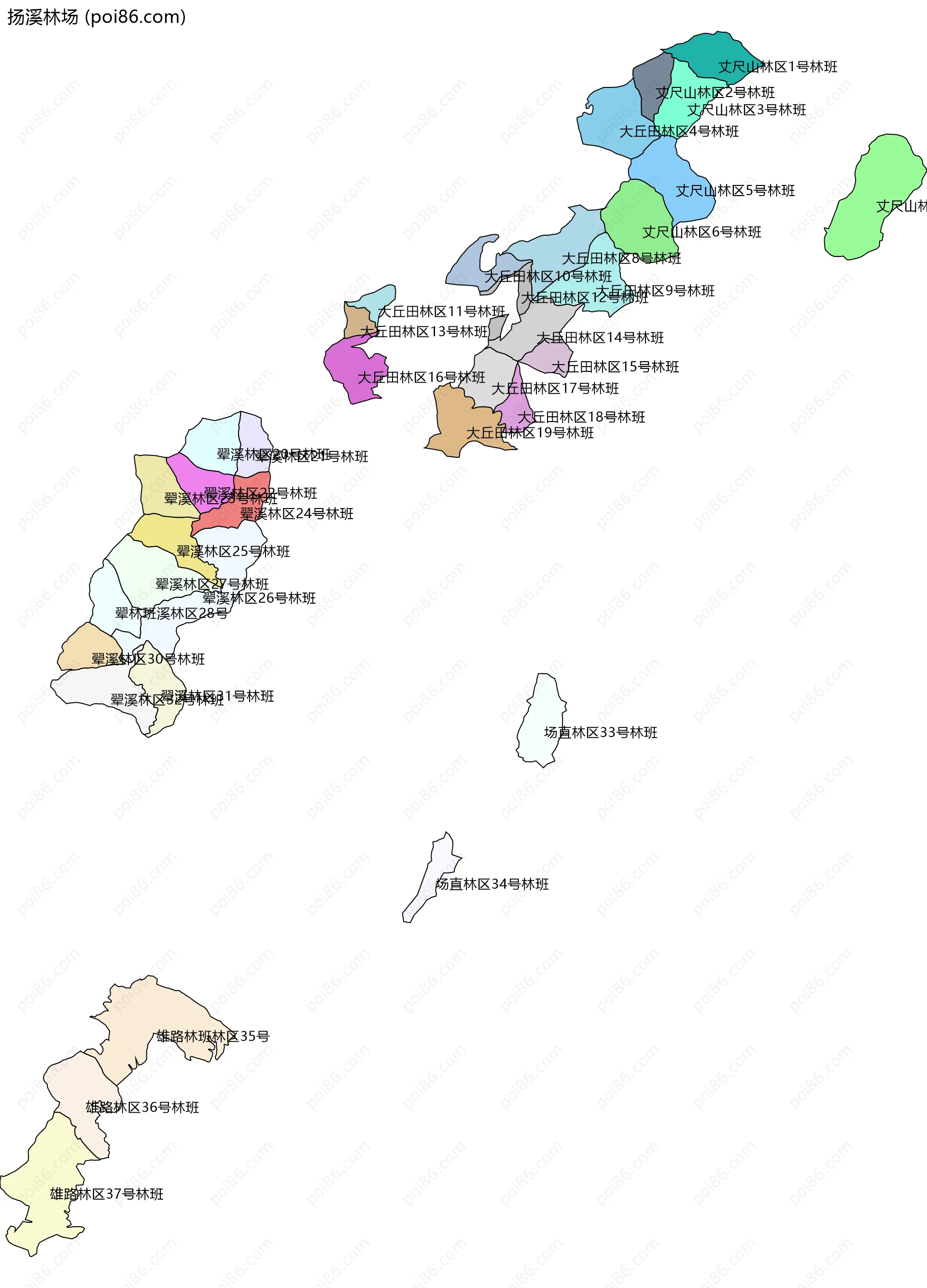 扬溪林场边界地图(五级行政区划)