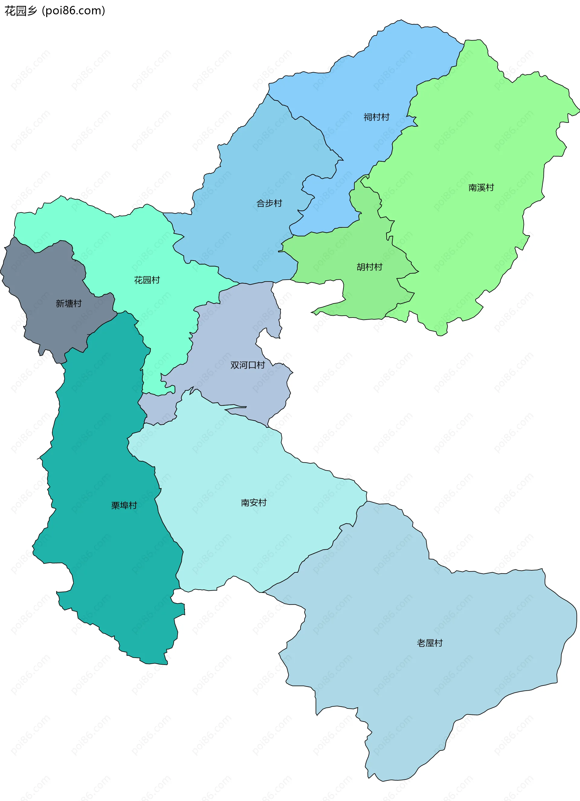 花园乡边界地图(五级行政区划)