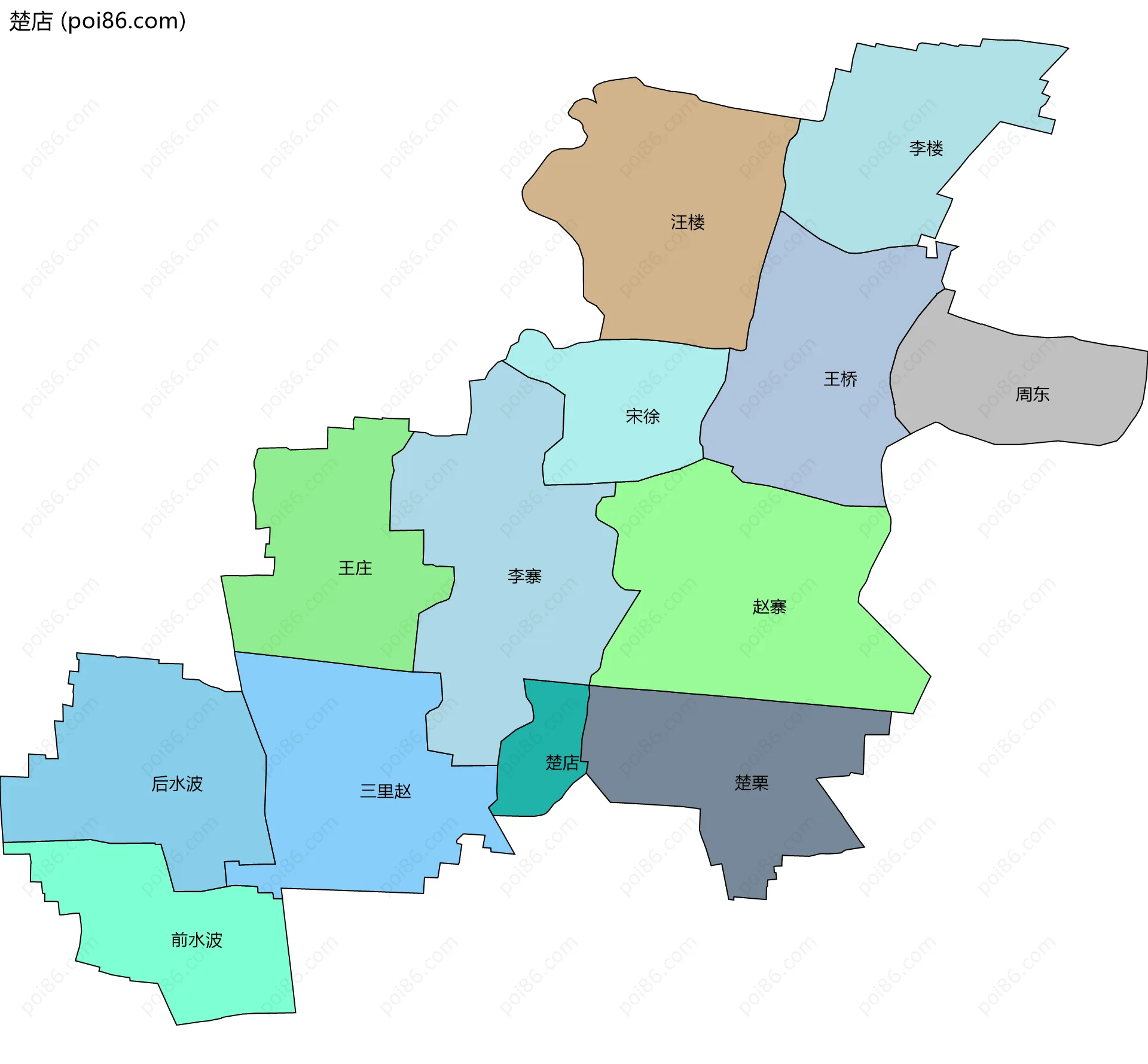 楚店边界地图(五级行政区划)
