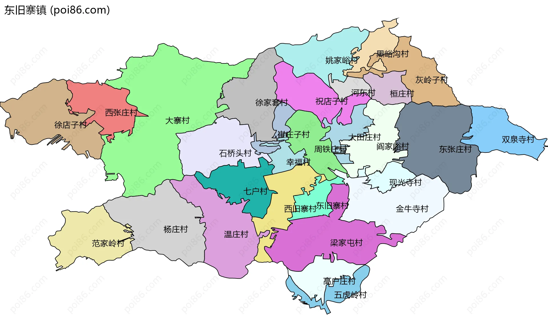 东旧寨镇边界地图(五级行政区划)