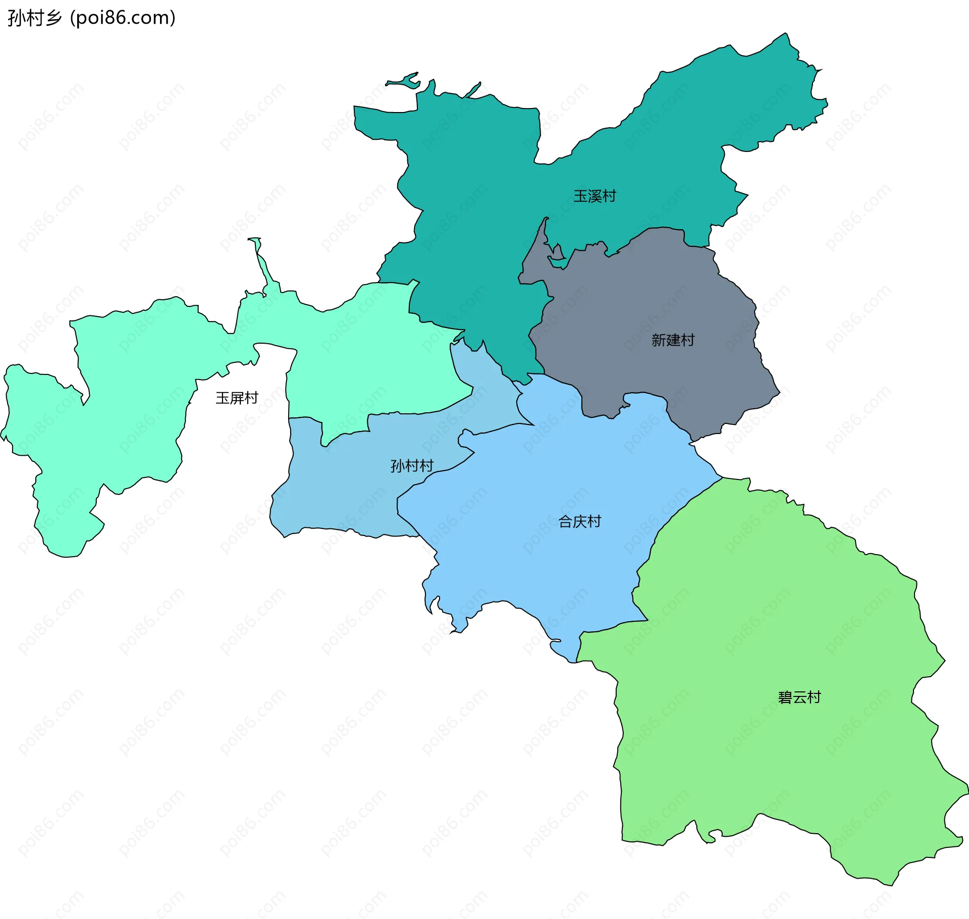 孙村乡边界地图(五级行政区划)