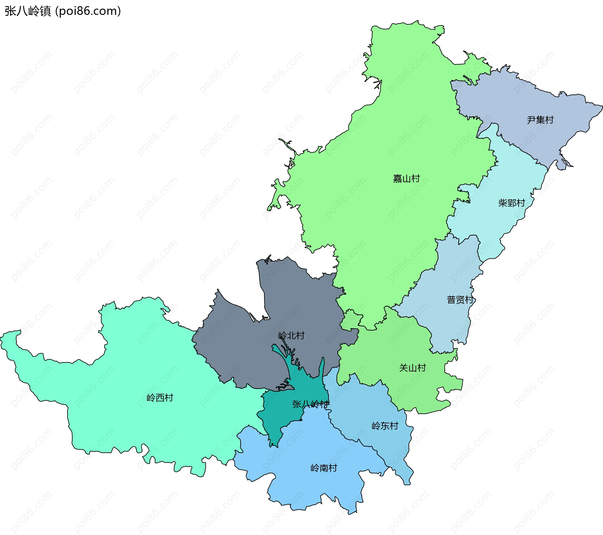 张八岭镇边界地图(五级行政区划)