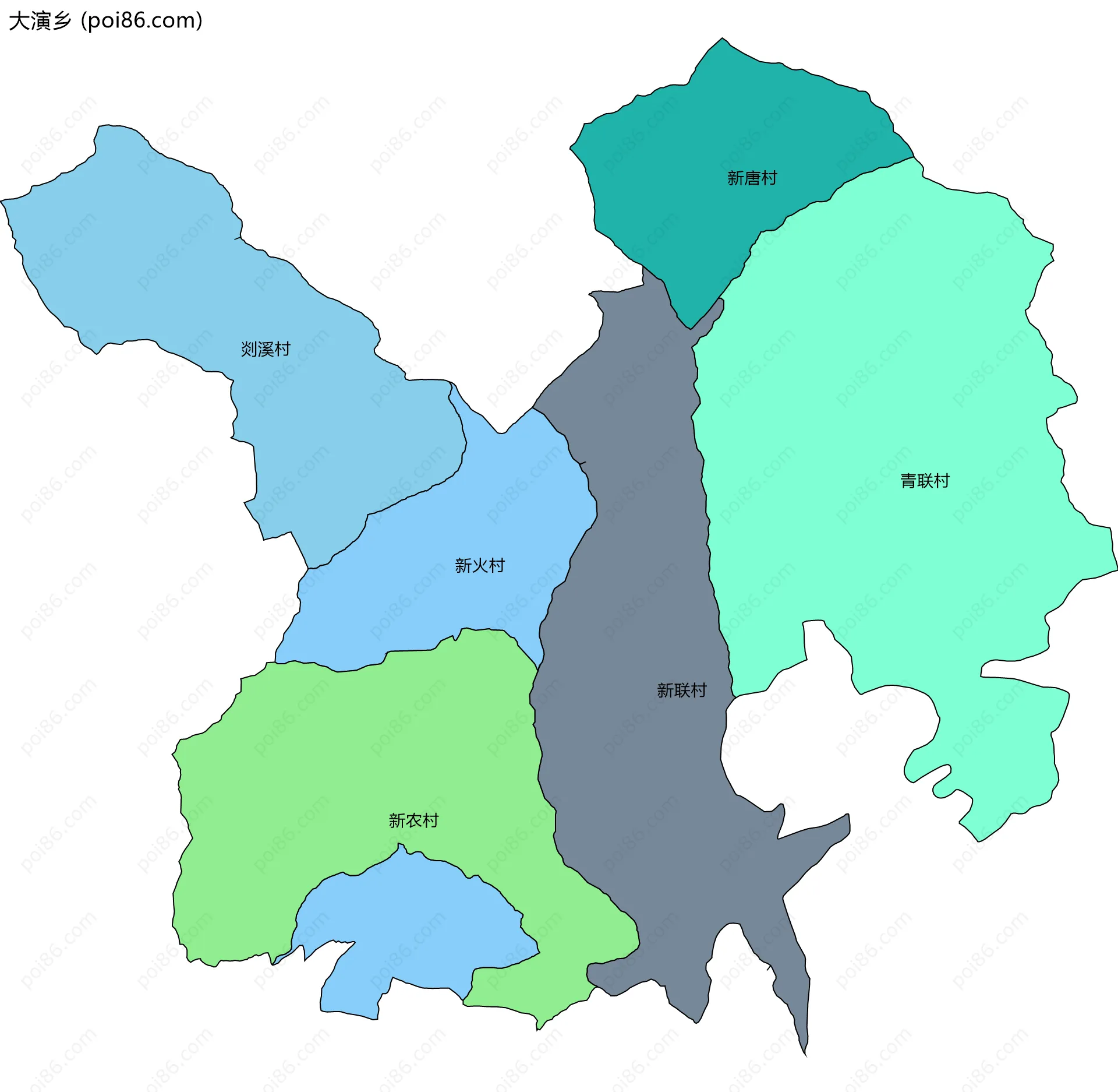 大演乡边界地图(五级行政区划)